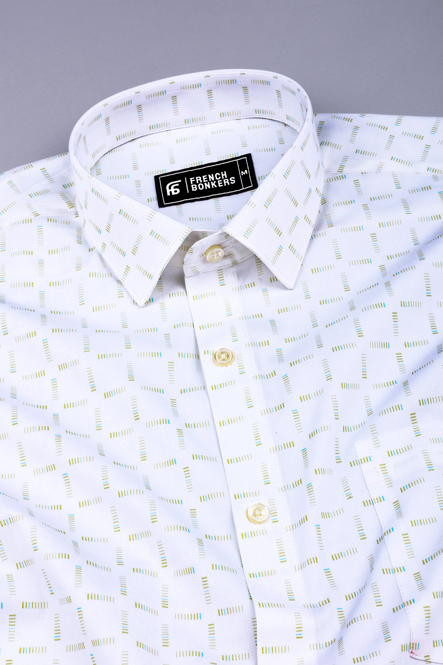 White with radiation pattern printed cotton shirt
