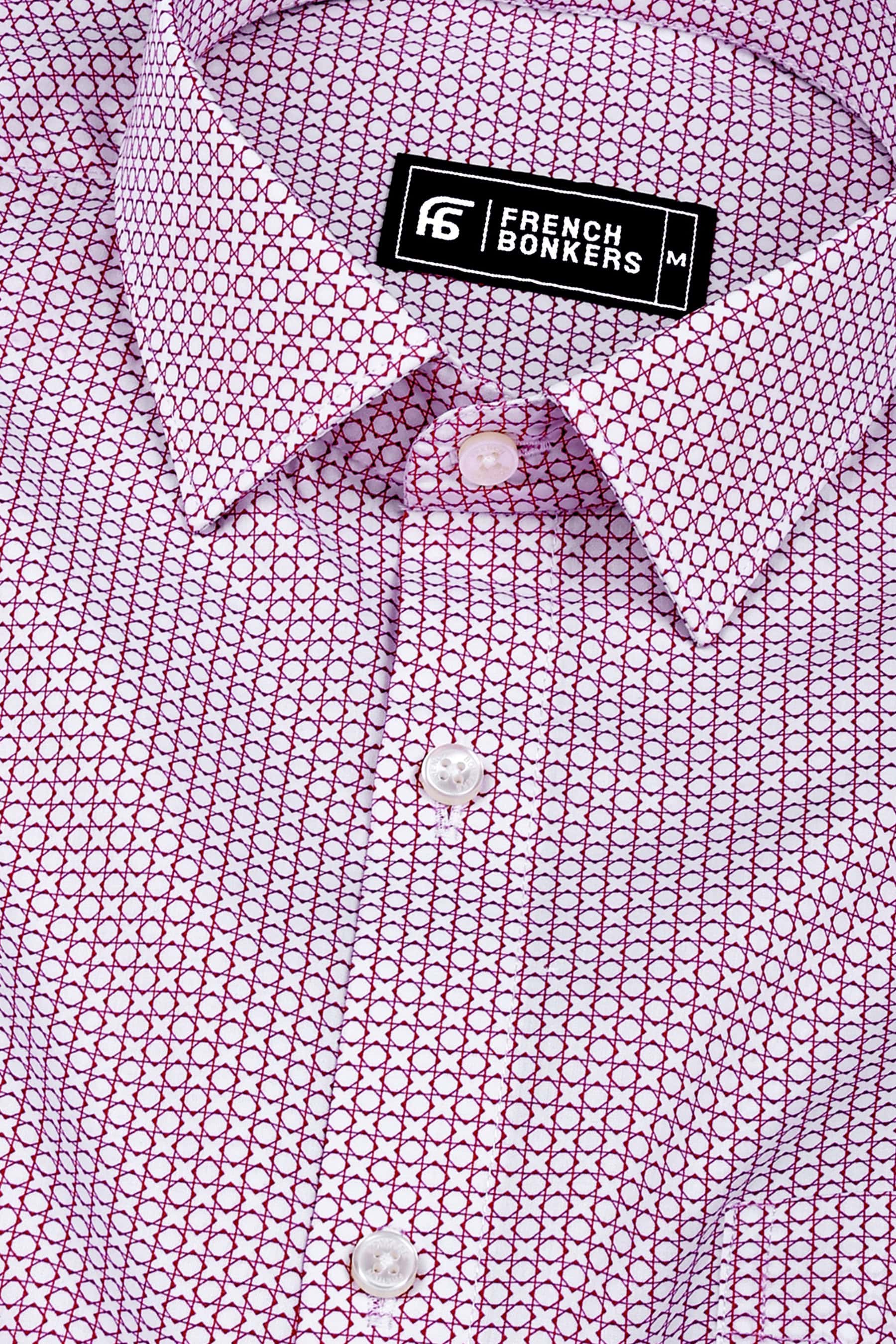 White with red rhombus shape printed cotton shirt