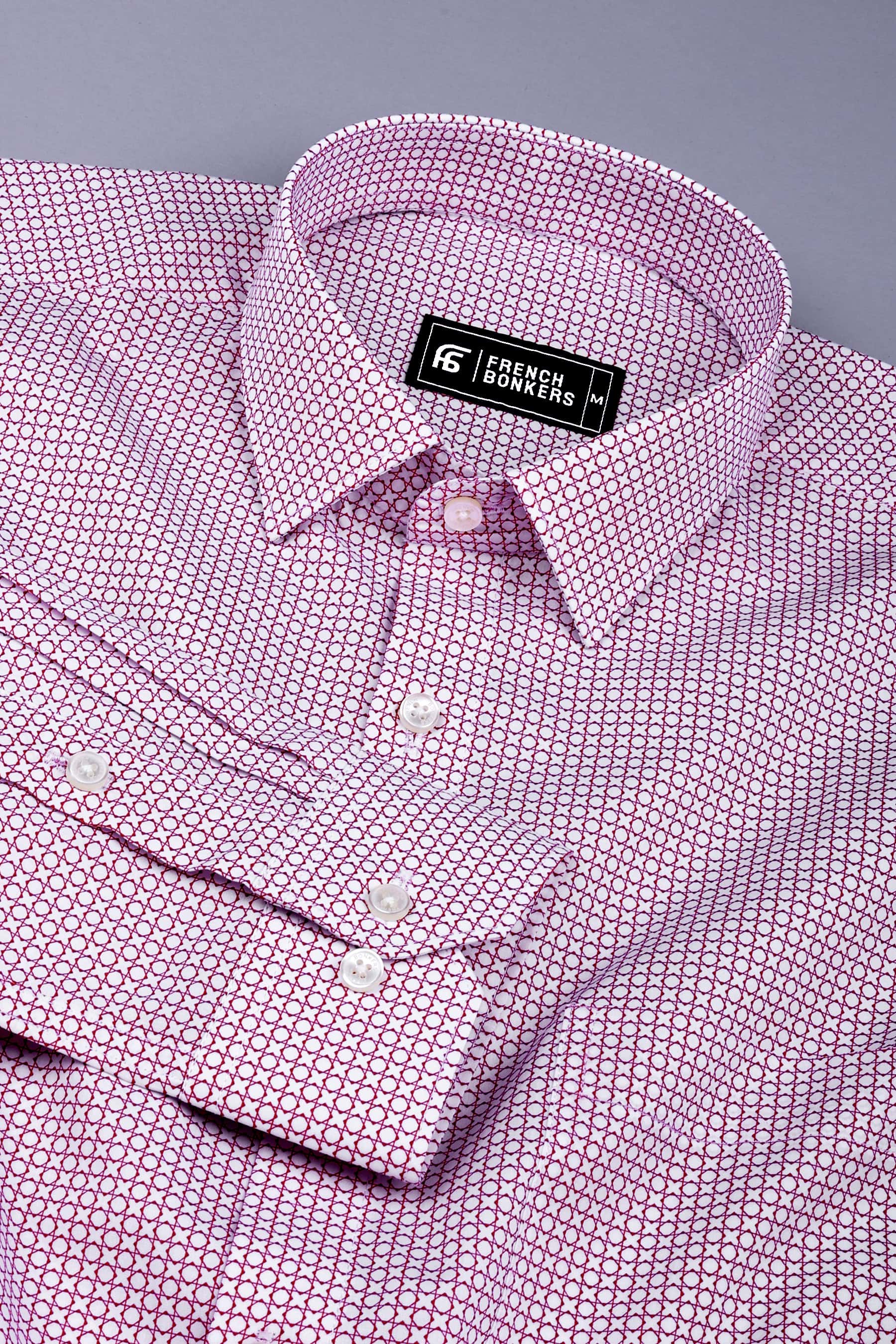 White with red rhombus shape printed cotton shirt