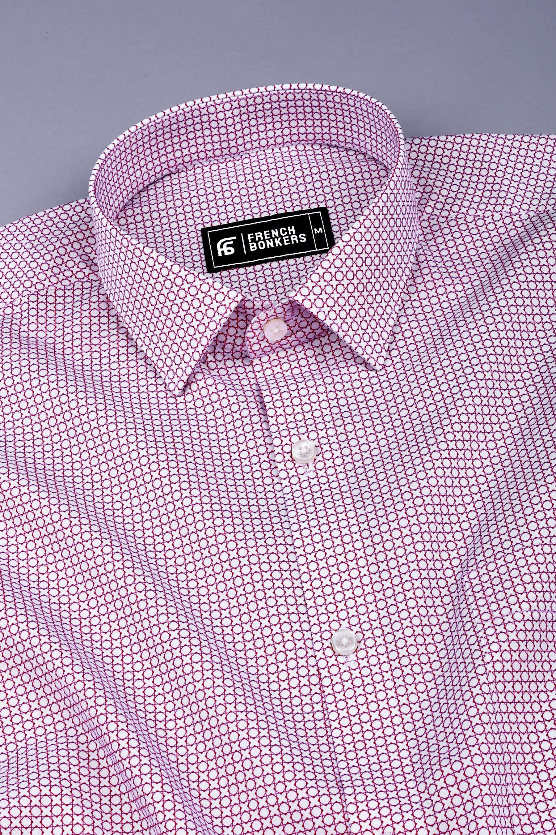 White with red rhombus shape printed cotton shirt