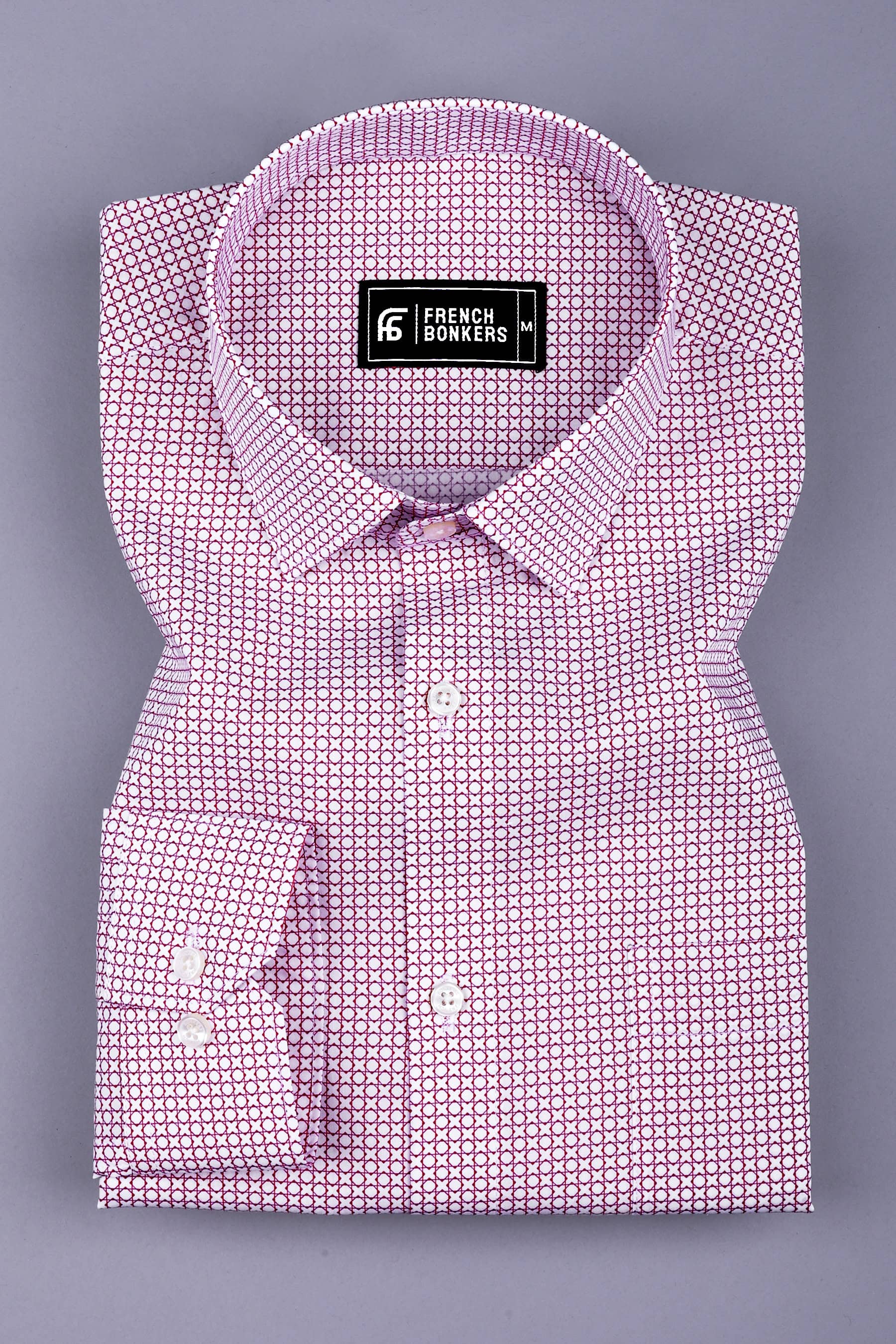 White with red rhombus shape printed cotton shirt