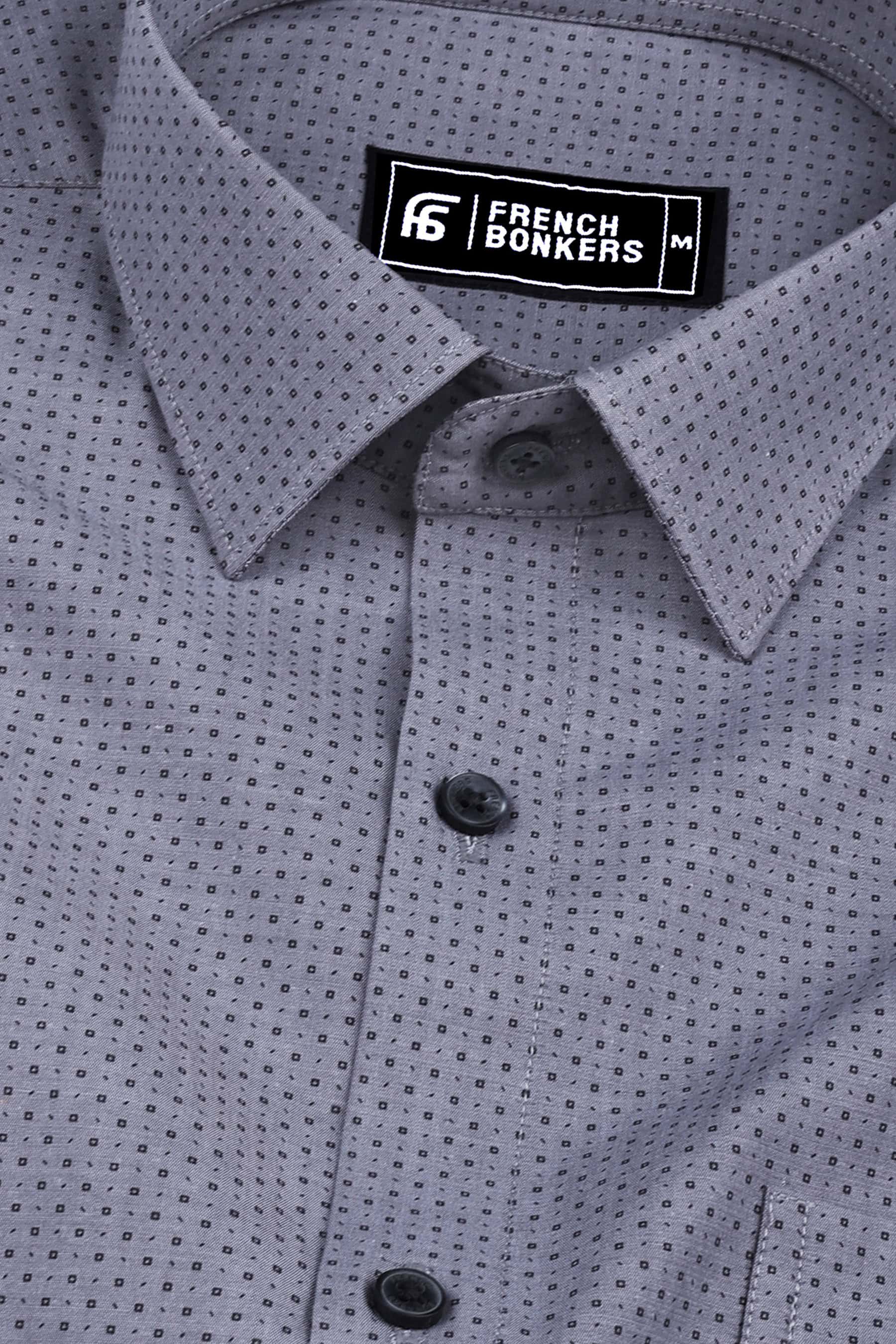 Grey with tiny square shape printed cotton shirt