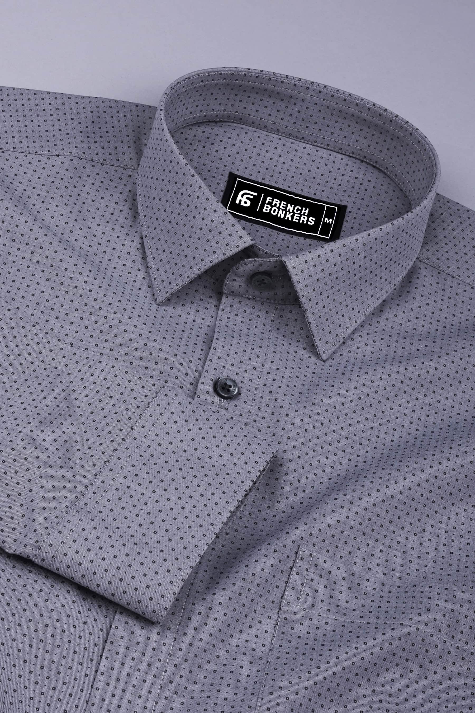 Grey with tiny square shape printed cotton shirt