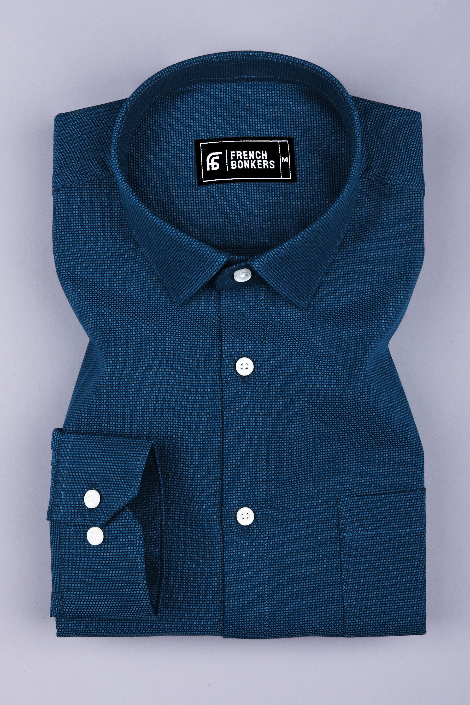 Midnight blue dobby texture cotton shirt