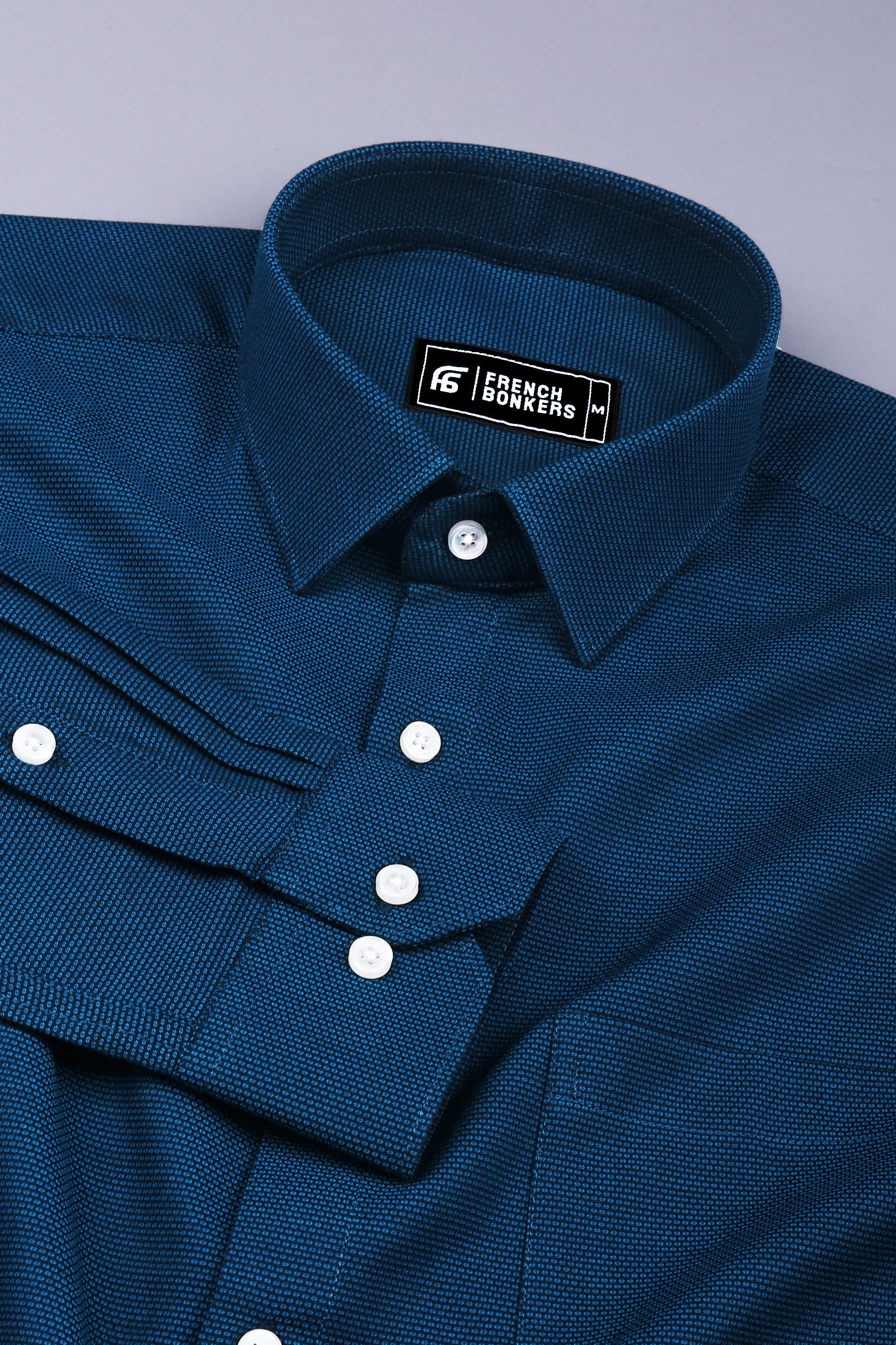 Midnight blue dobby texture cotton shirt