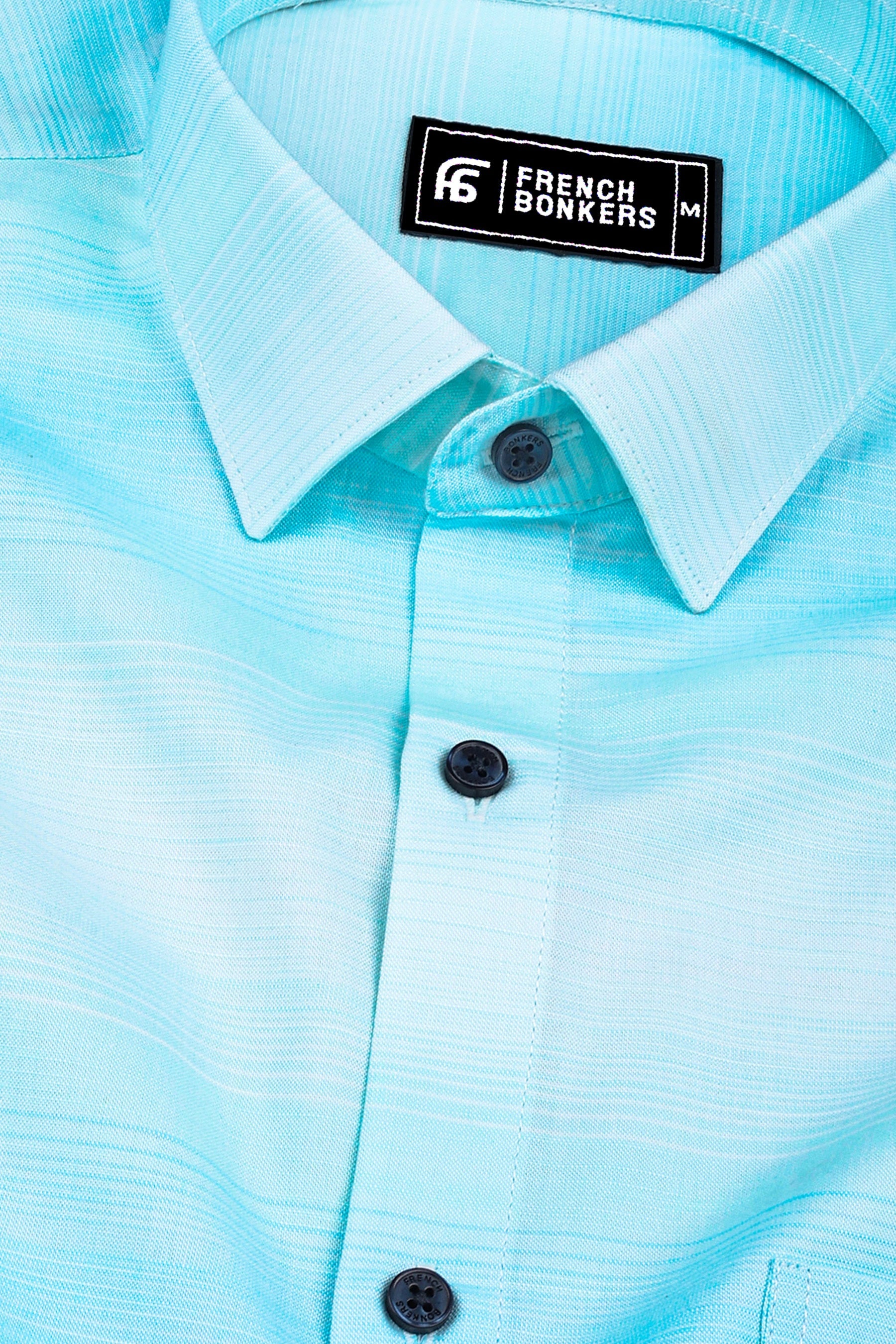 Light turquoise blue with white ruff line cotton shirt