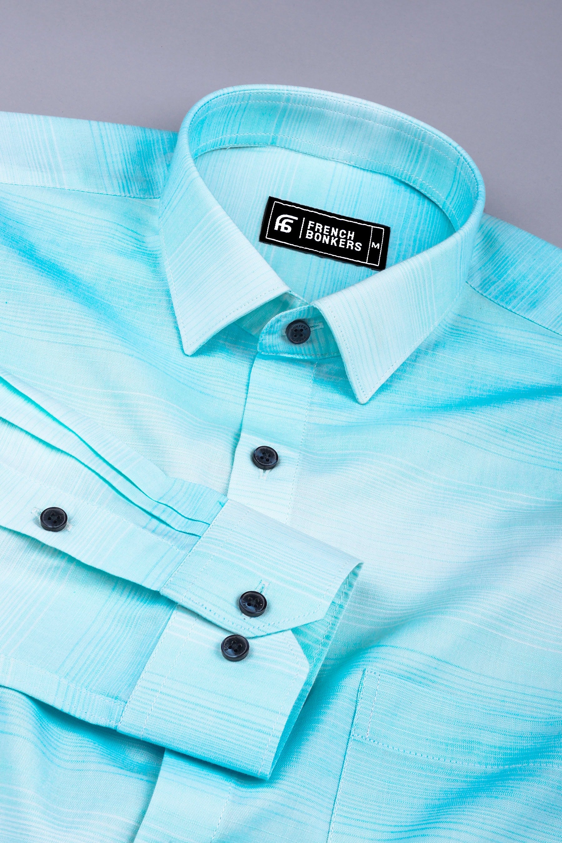 Light turquoise blue with white ruff line cotton shirt