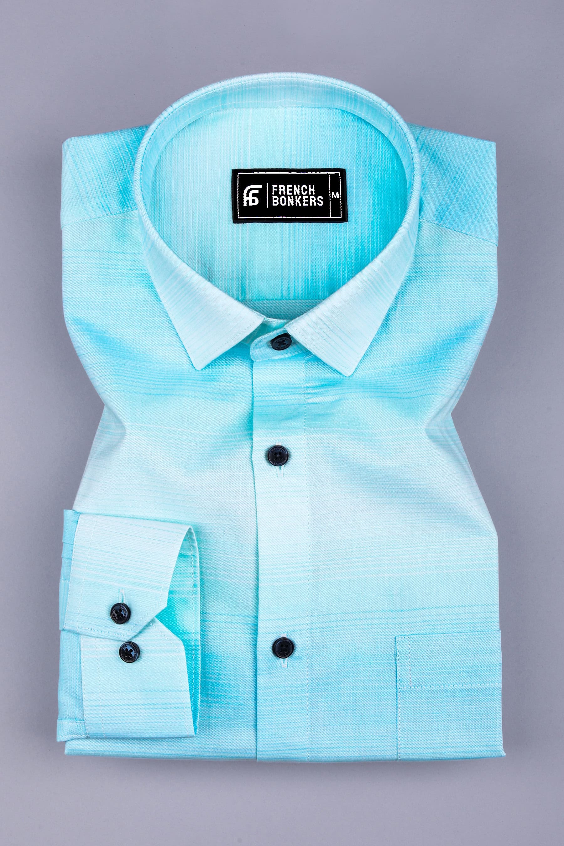 Light turquoise blue with white ruff line cotton shirt