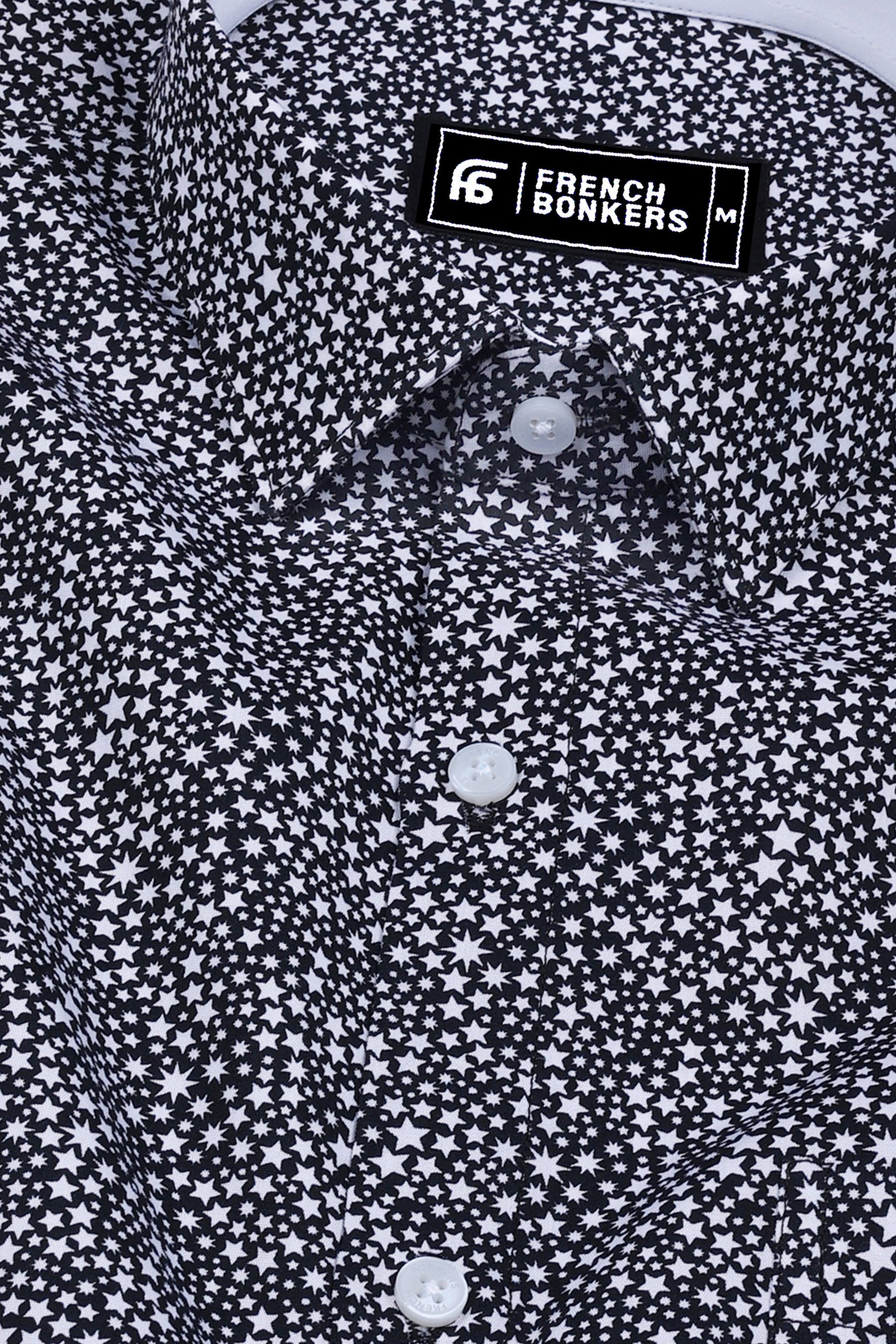 Black With White Star Printed Cotton Shirt