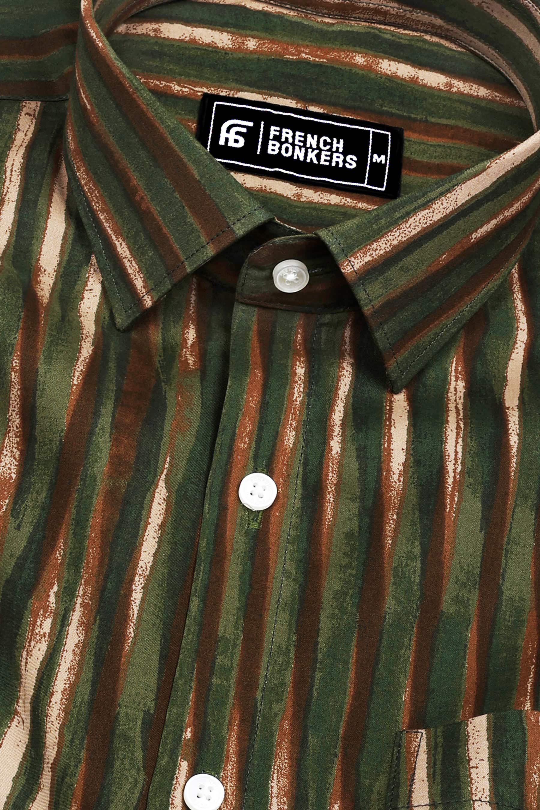 Forest Green With Brown Stripe Cotton Shirt