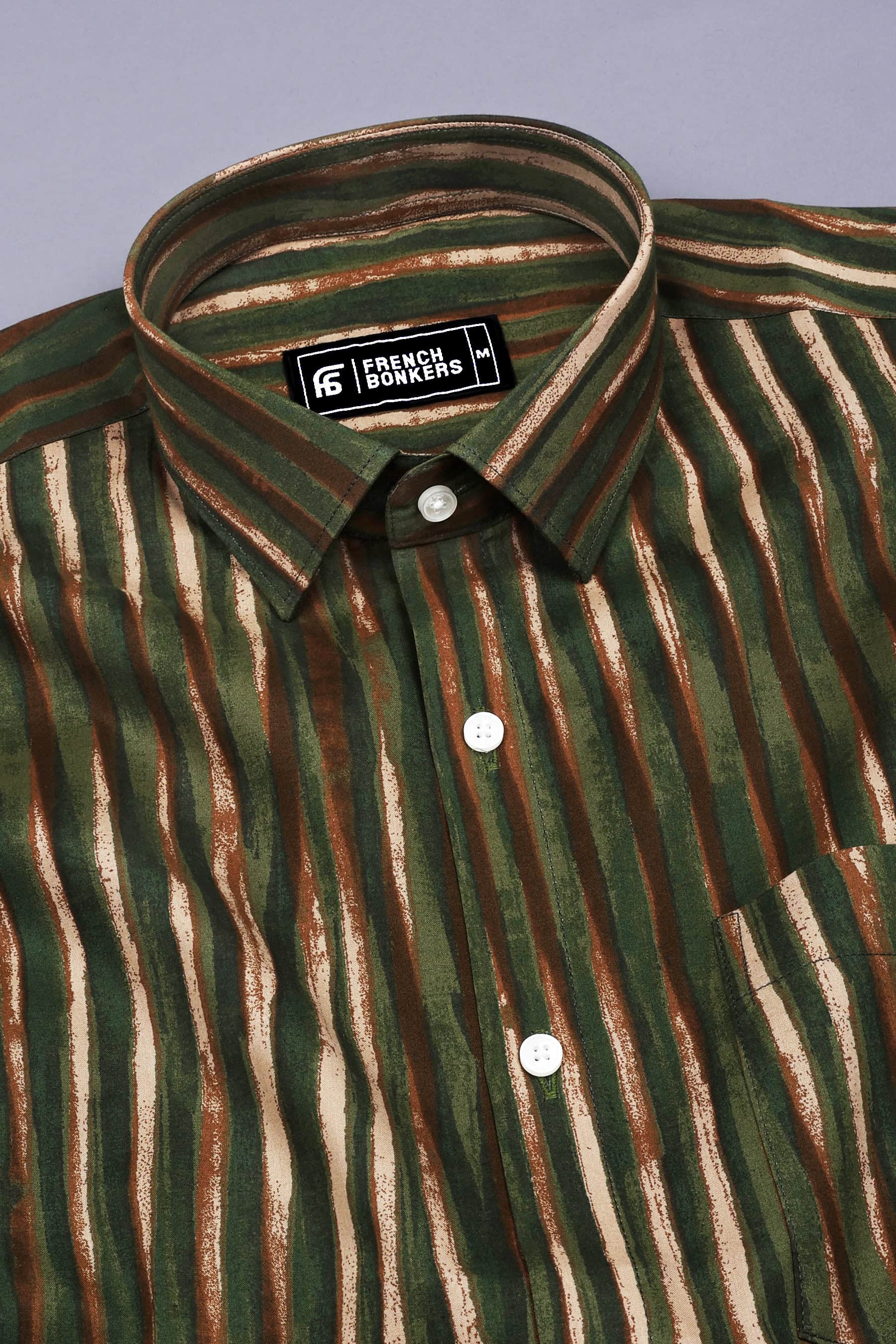 Forest Green With Brown Stripe Cotton Shirt