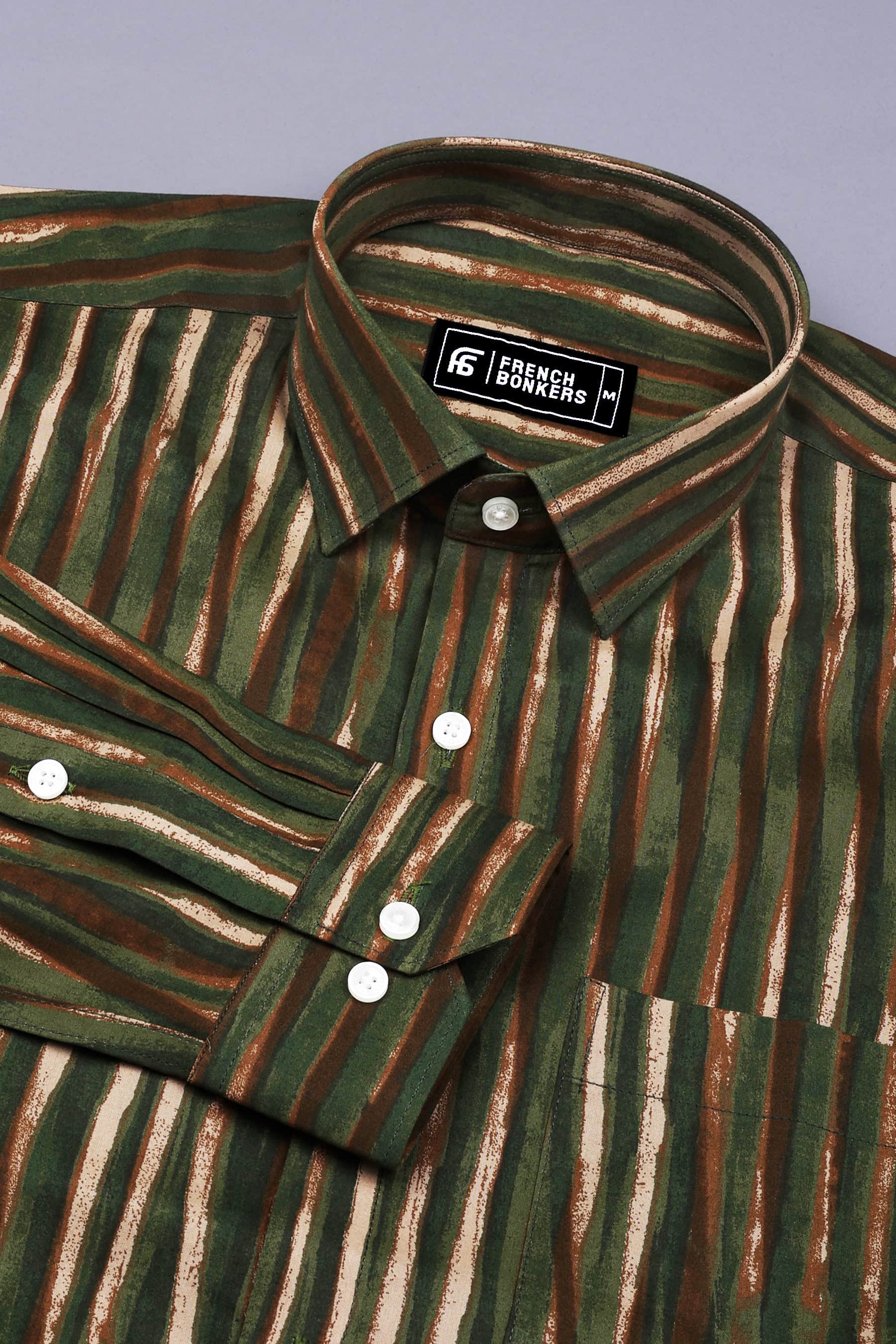 Forest Green With Brown Stripe Cotton Shirt