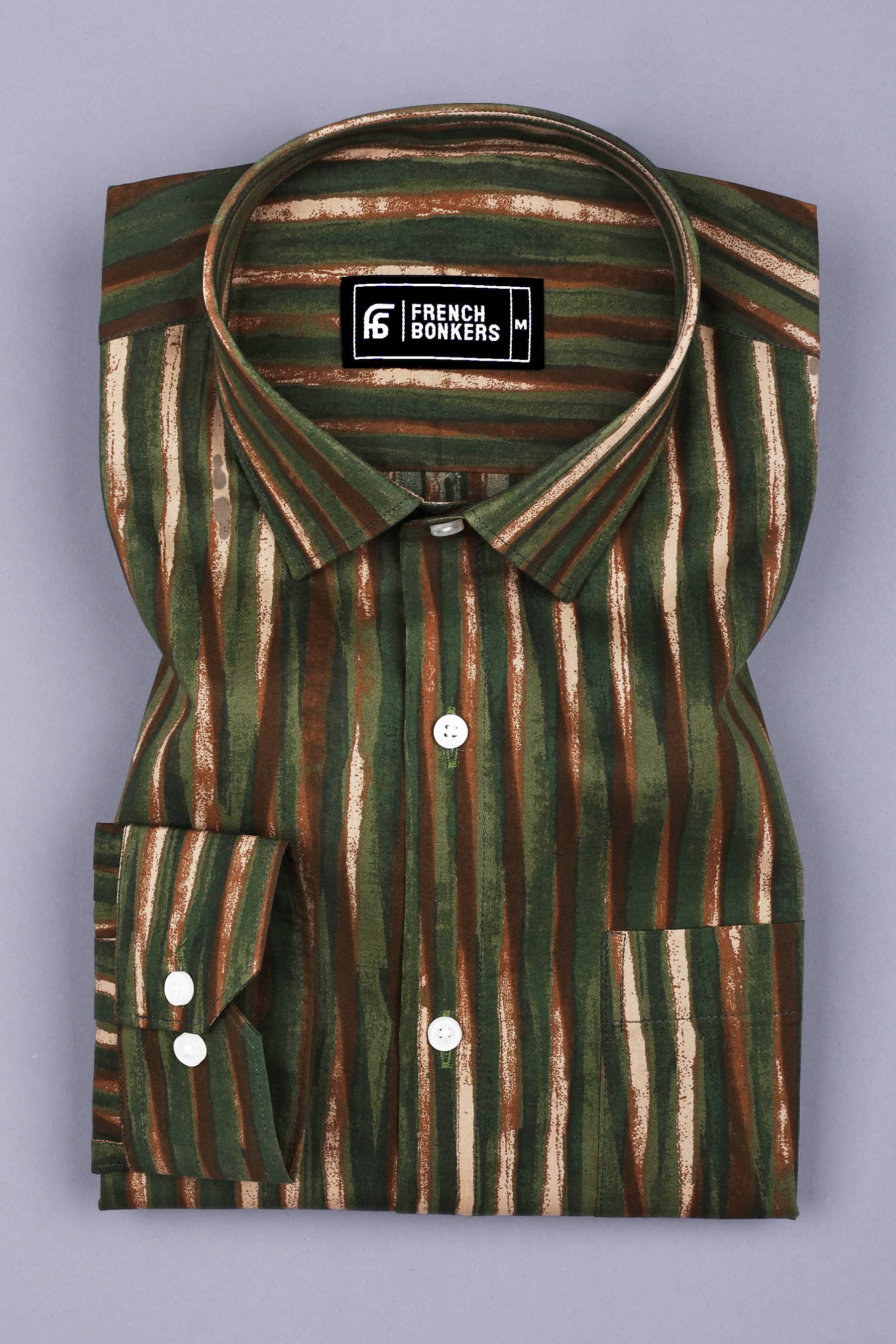 Forest Green With Brown Stripe Cotton Shirt