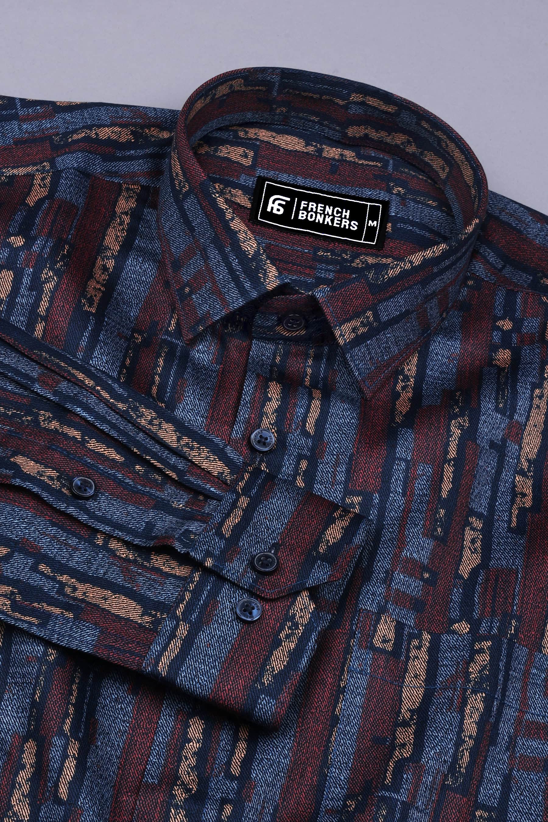 Rainbow Blue With Brown Printed Shirt