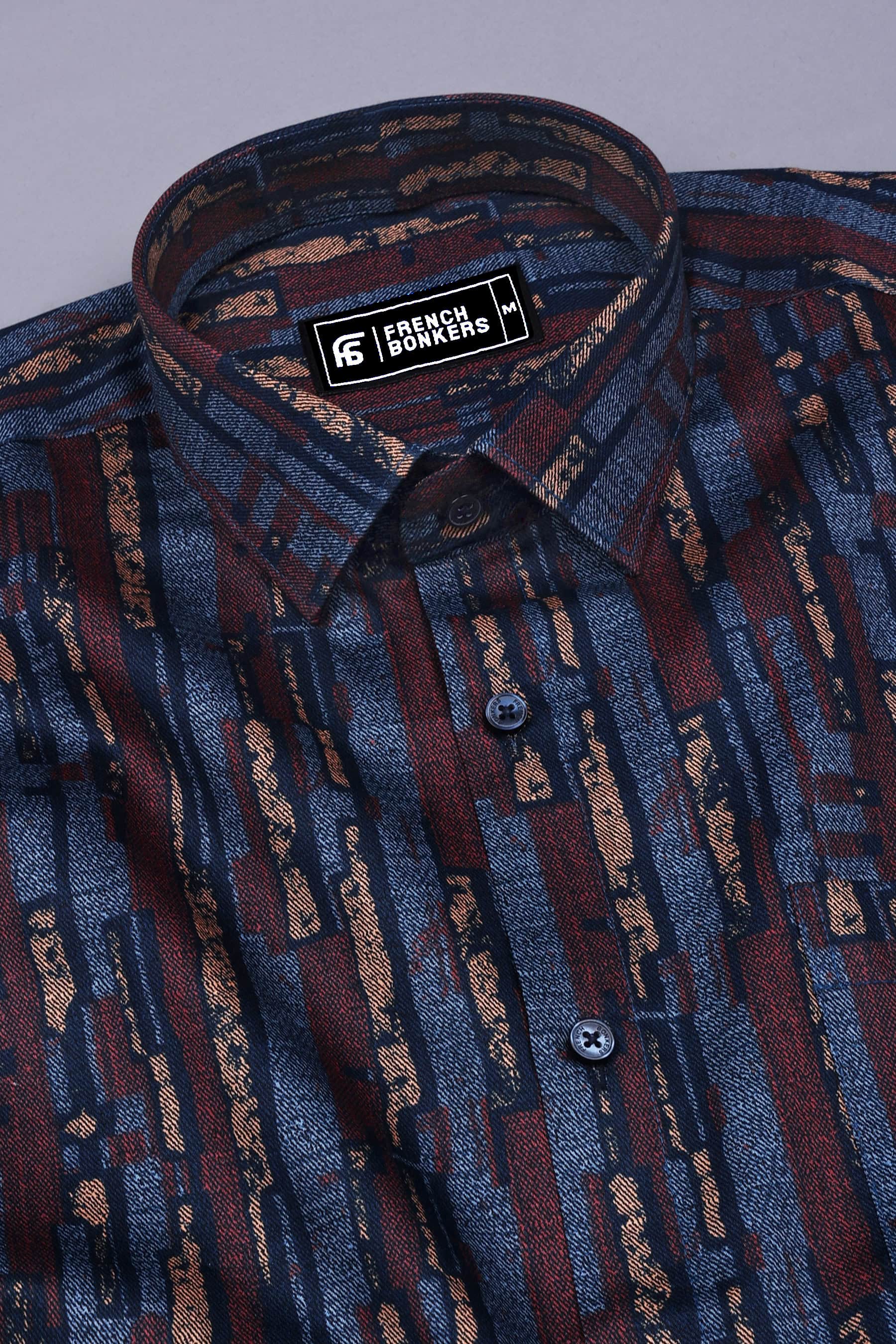 Rainbow Blue With Brown Printed Shirt