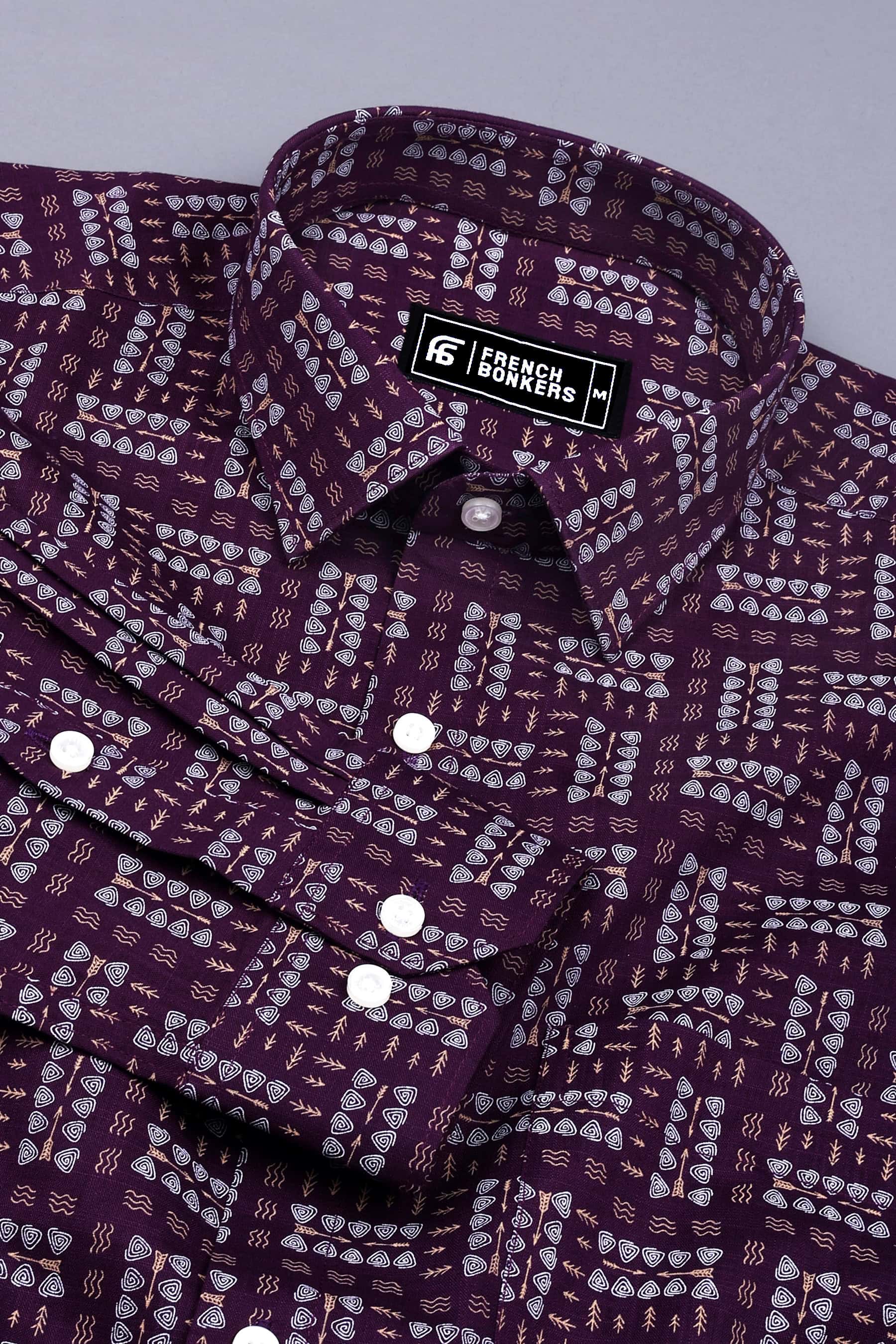 Purple With White Printed Shirt