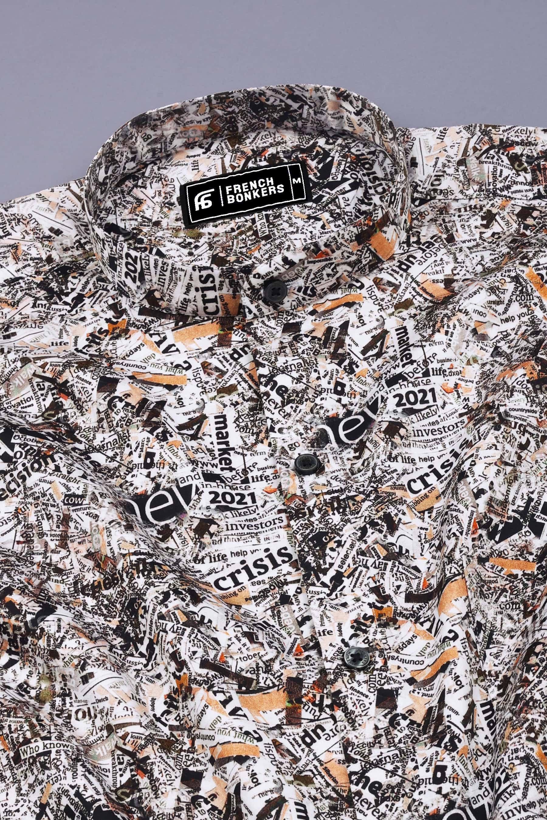 Multicolor Newspaper Printed Cotton Shirt