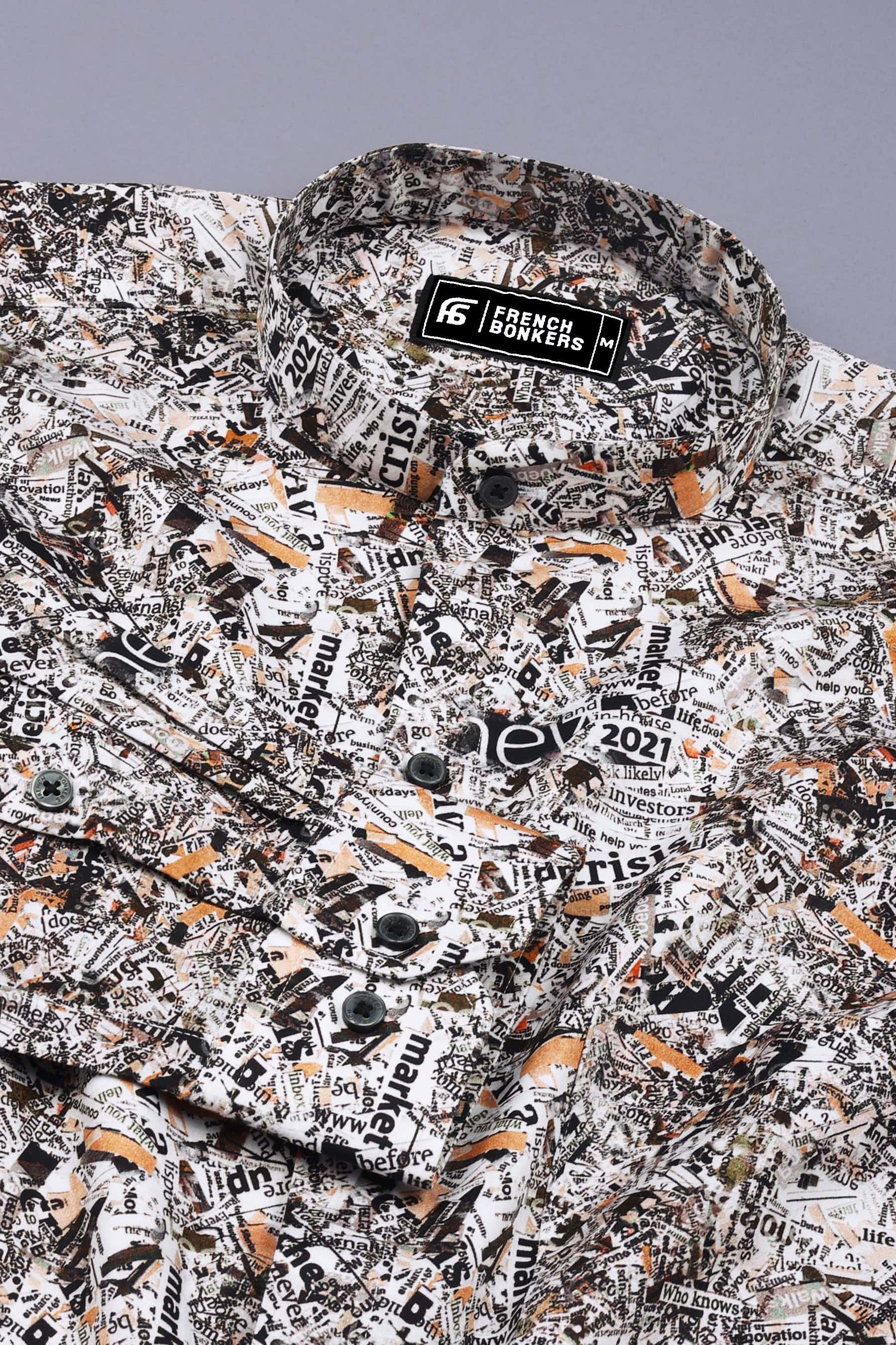 Multicolor Newspaper Printed Cotton Shirt