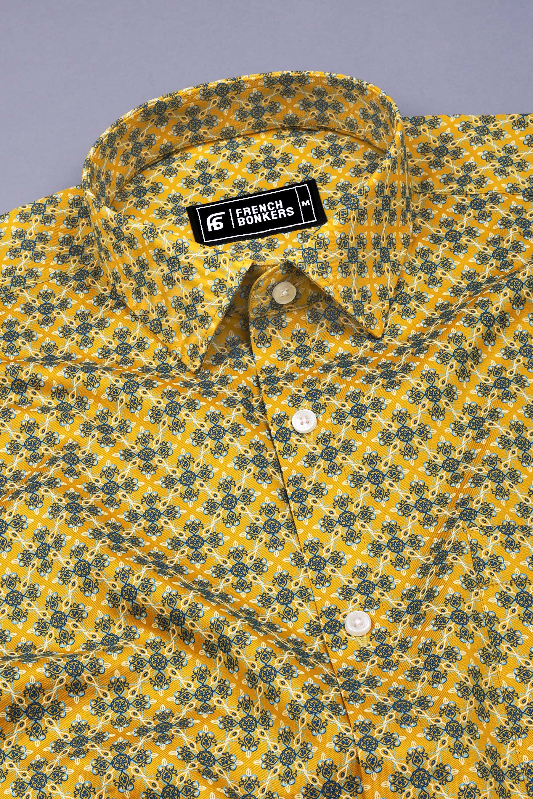 Yellow With Blue Floral Printed Shirt