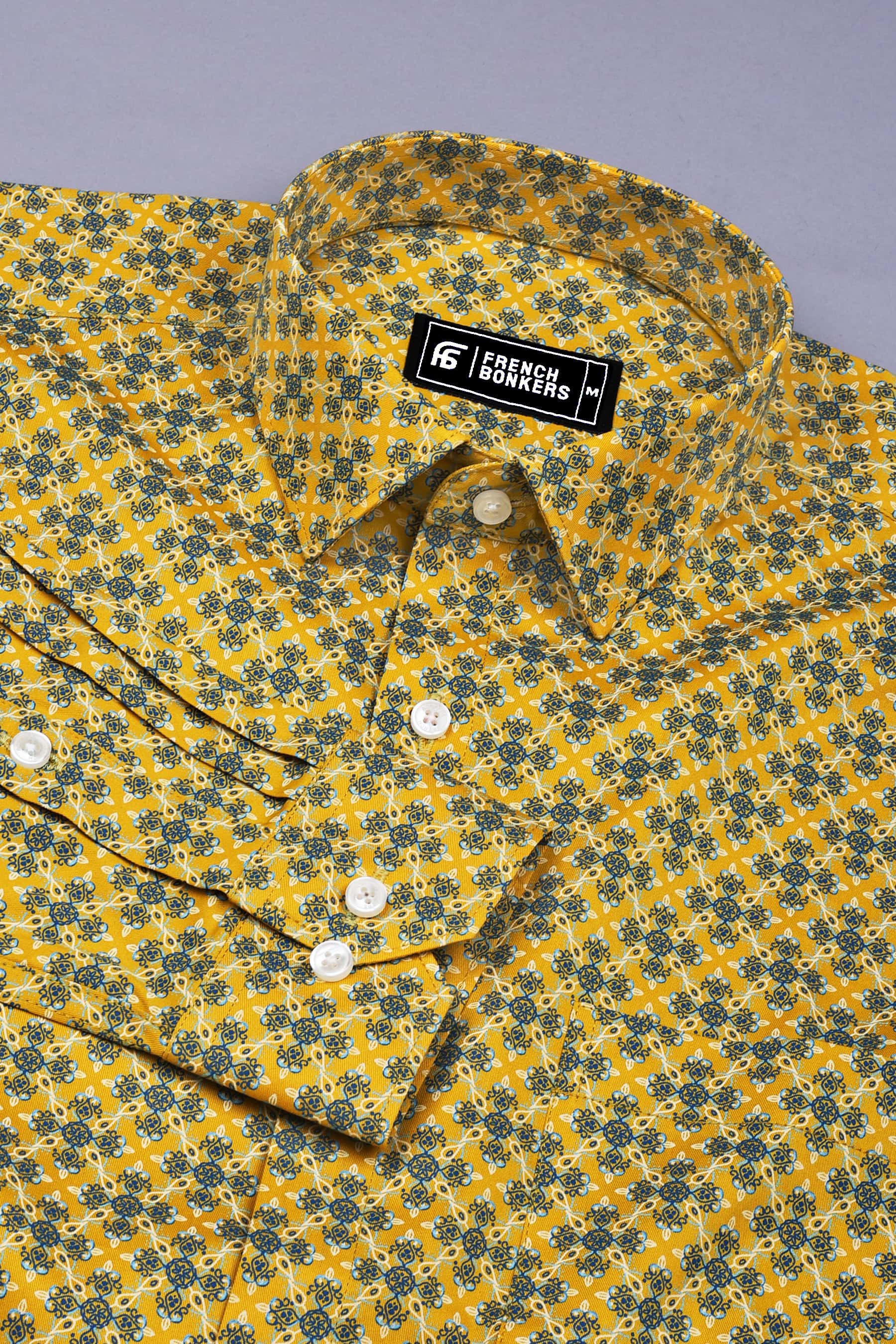Yellow With Blue Floral Printed Shirt