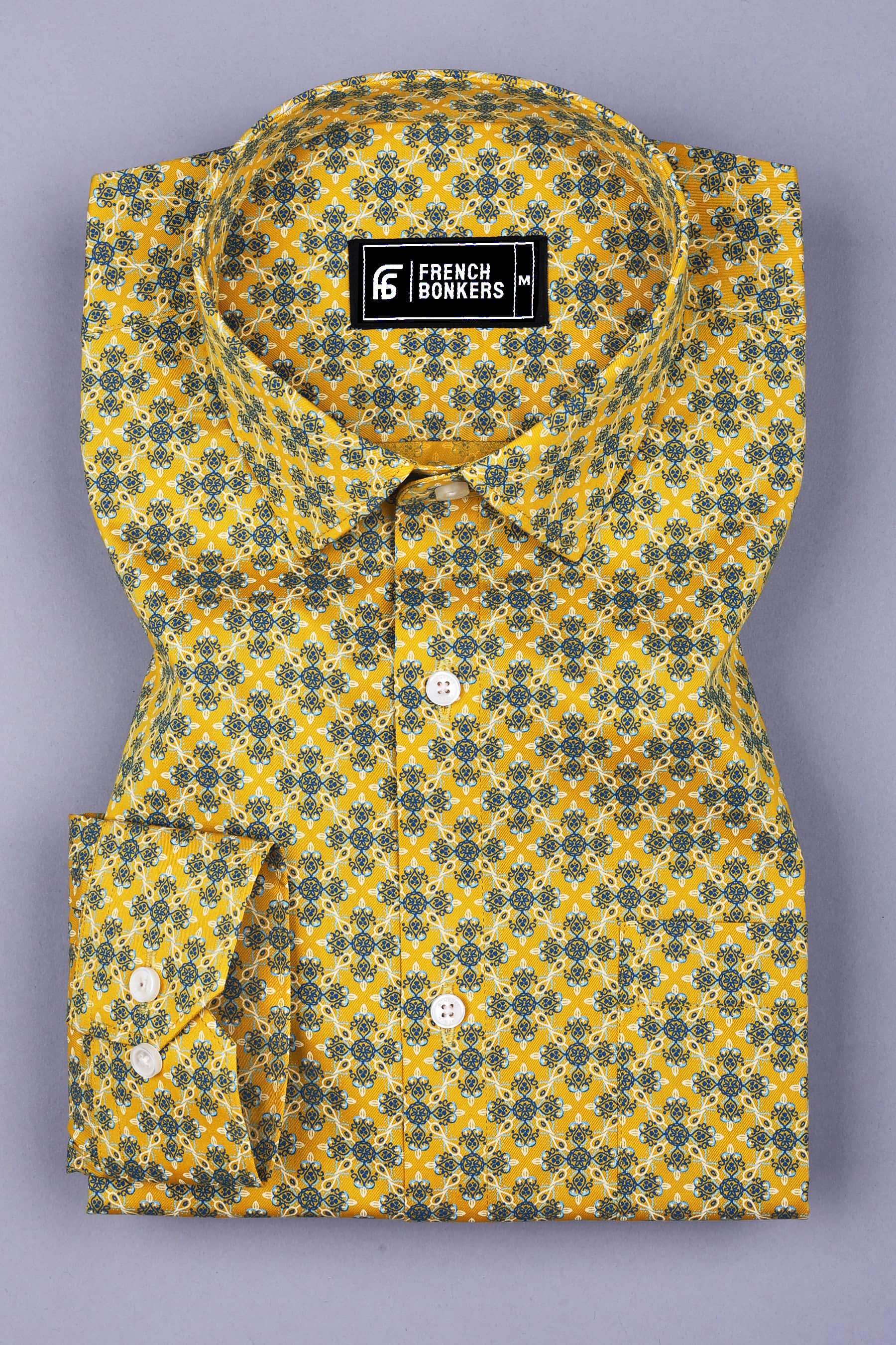 Yellow With Blue Floral Printed Shirt