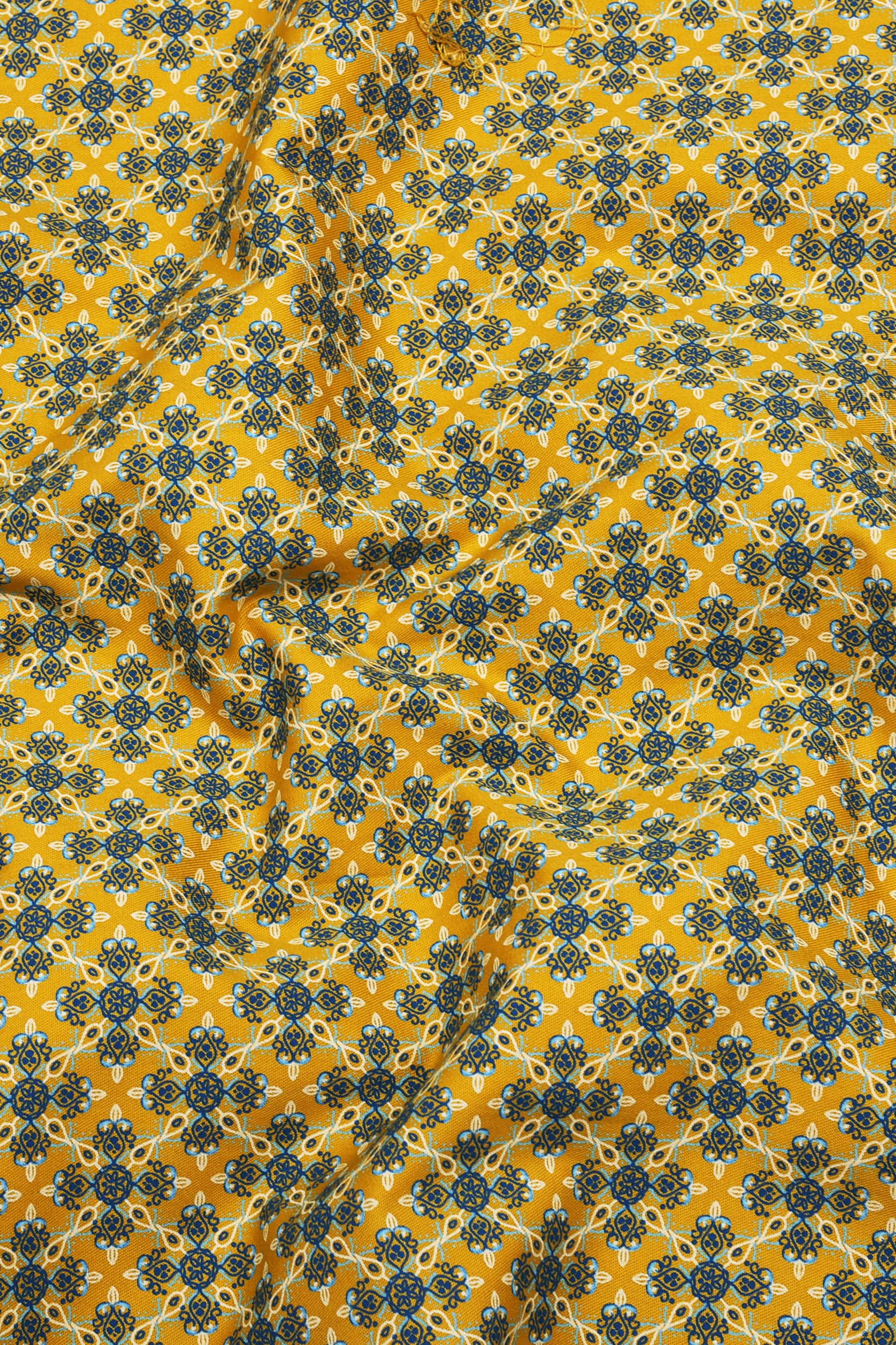 Yellow With Blue Floral Printed Shirt