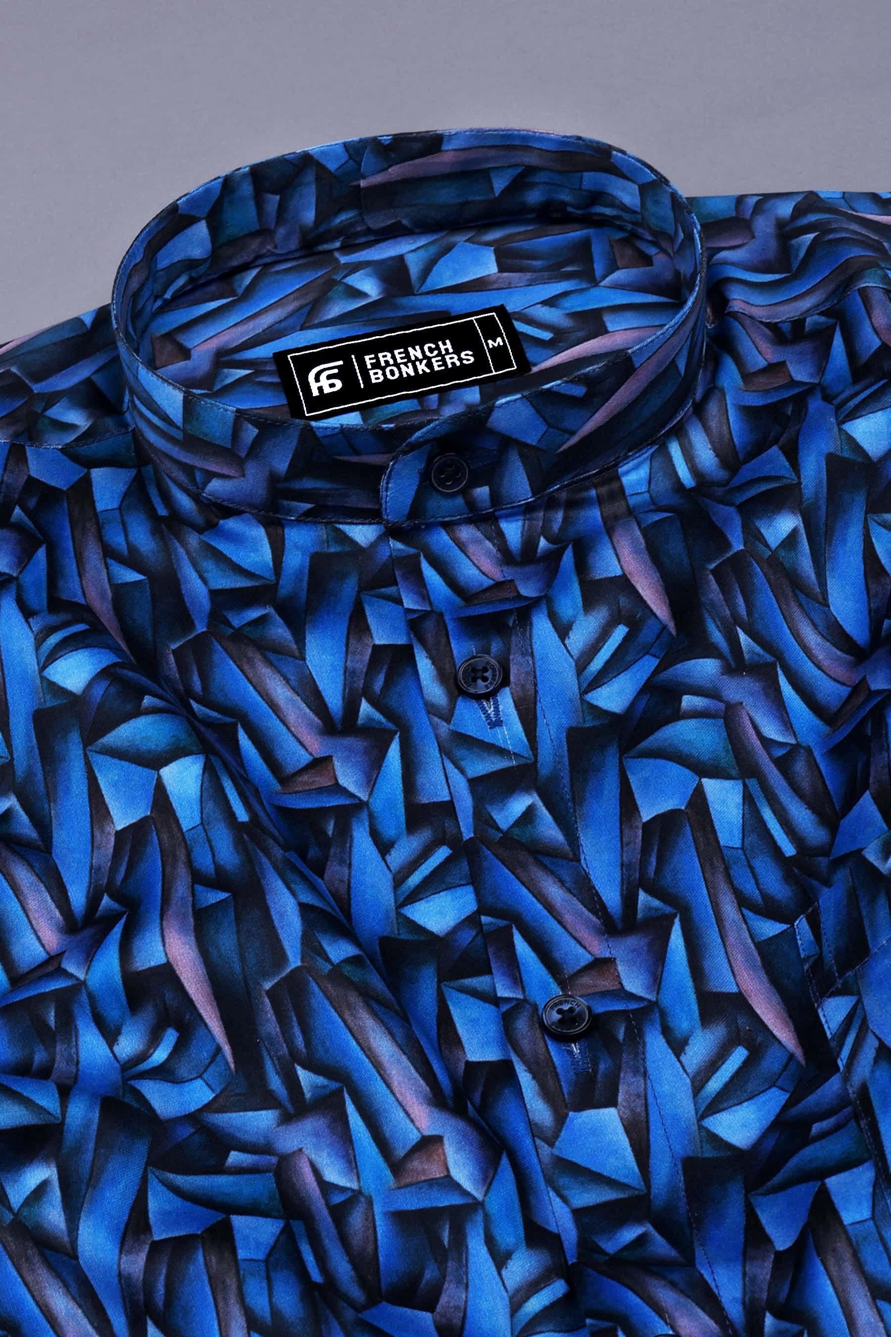 Blue Geometric Print Cotton Shirt