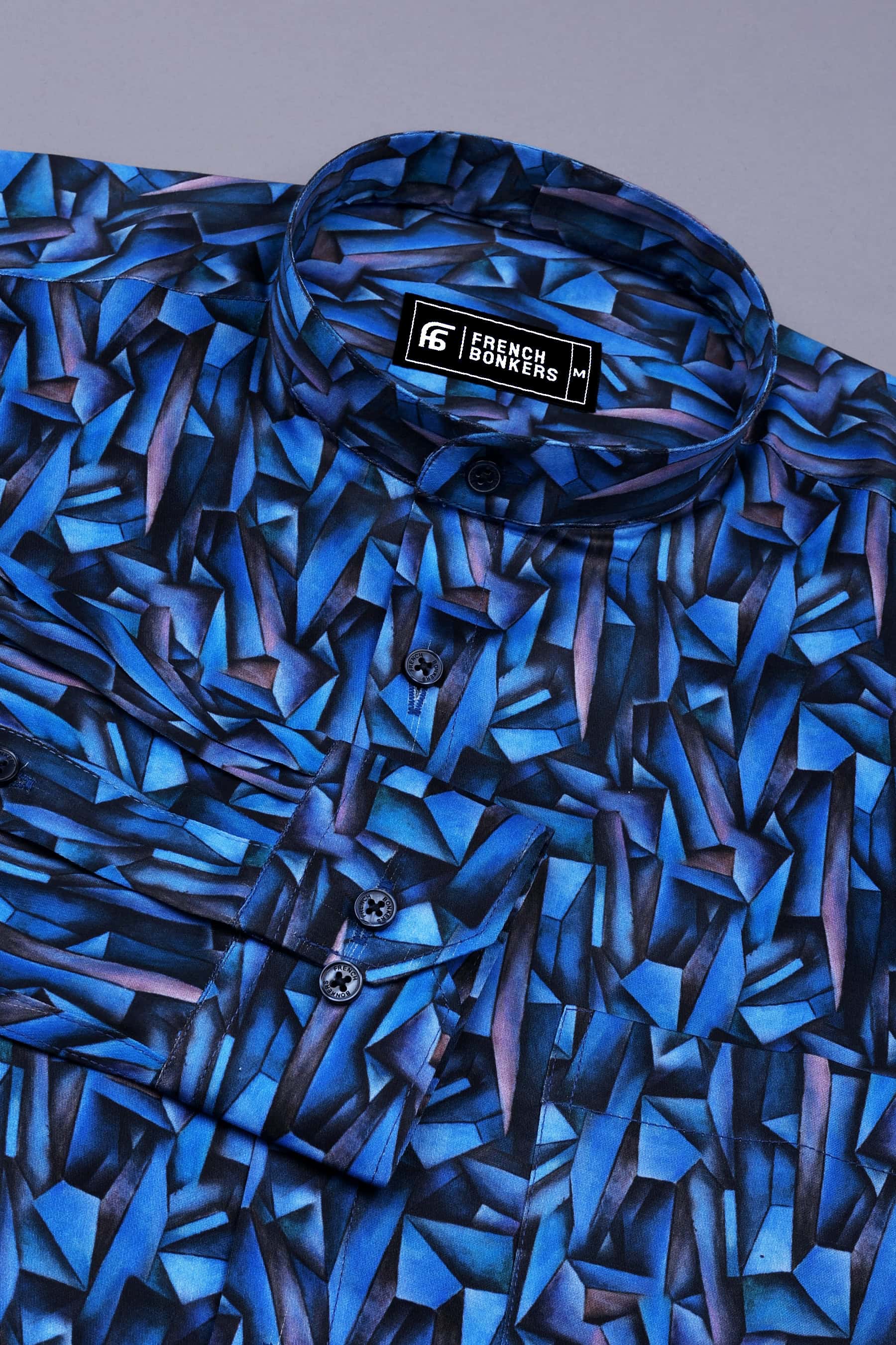 Blue Geometric Print Cotton Shirt