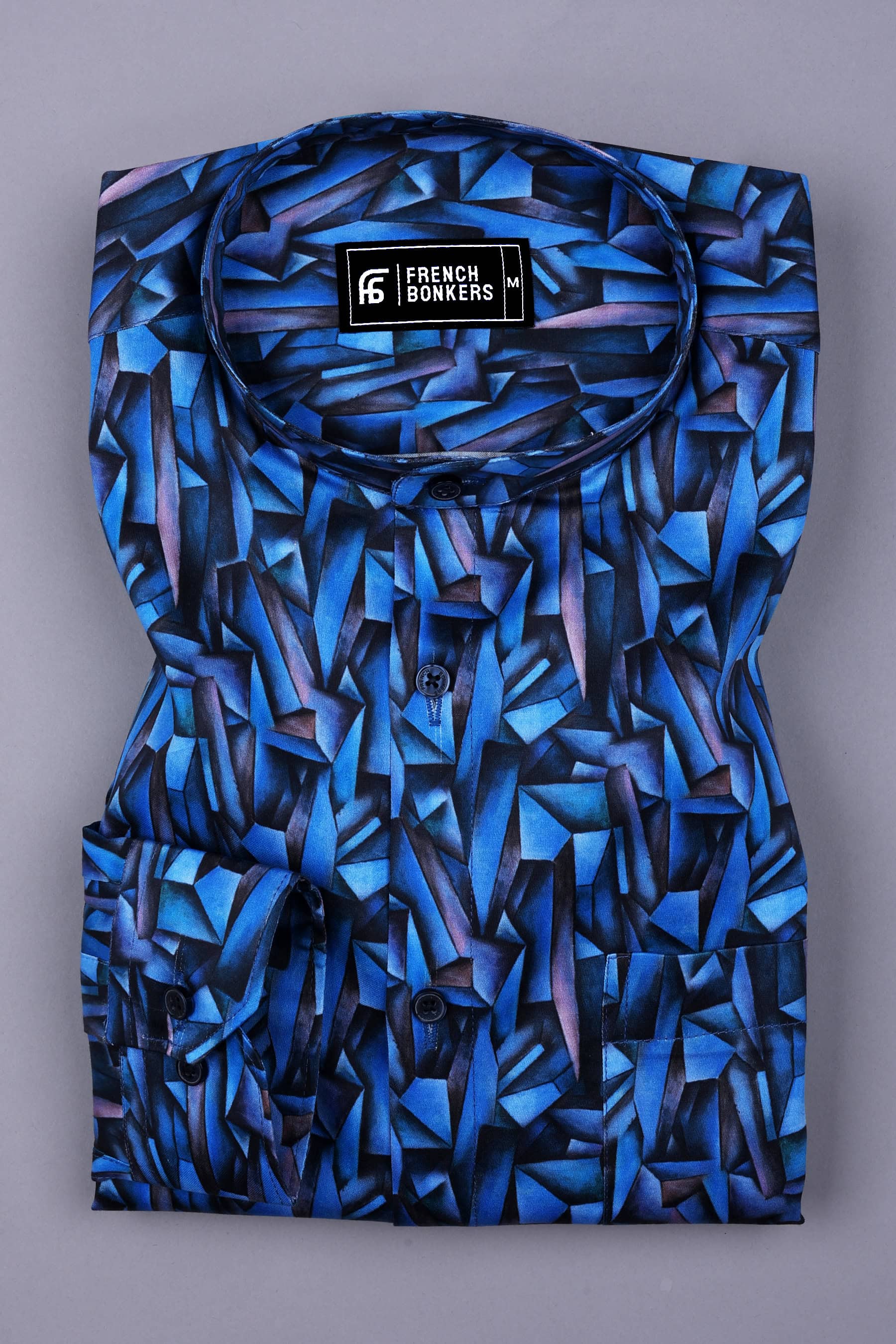 Blue Geometric Print Cotton Shirt