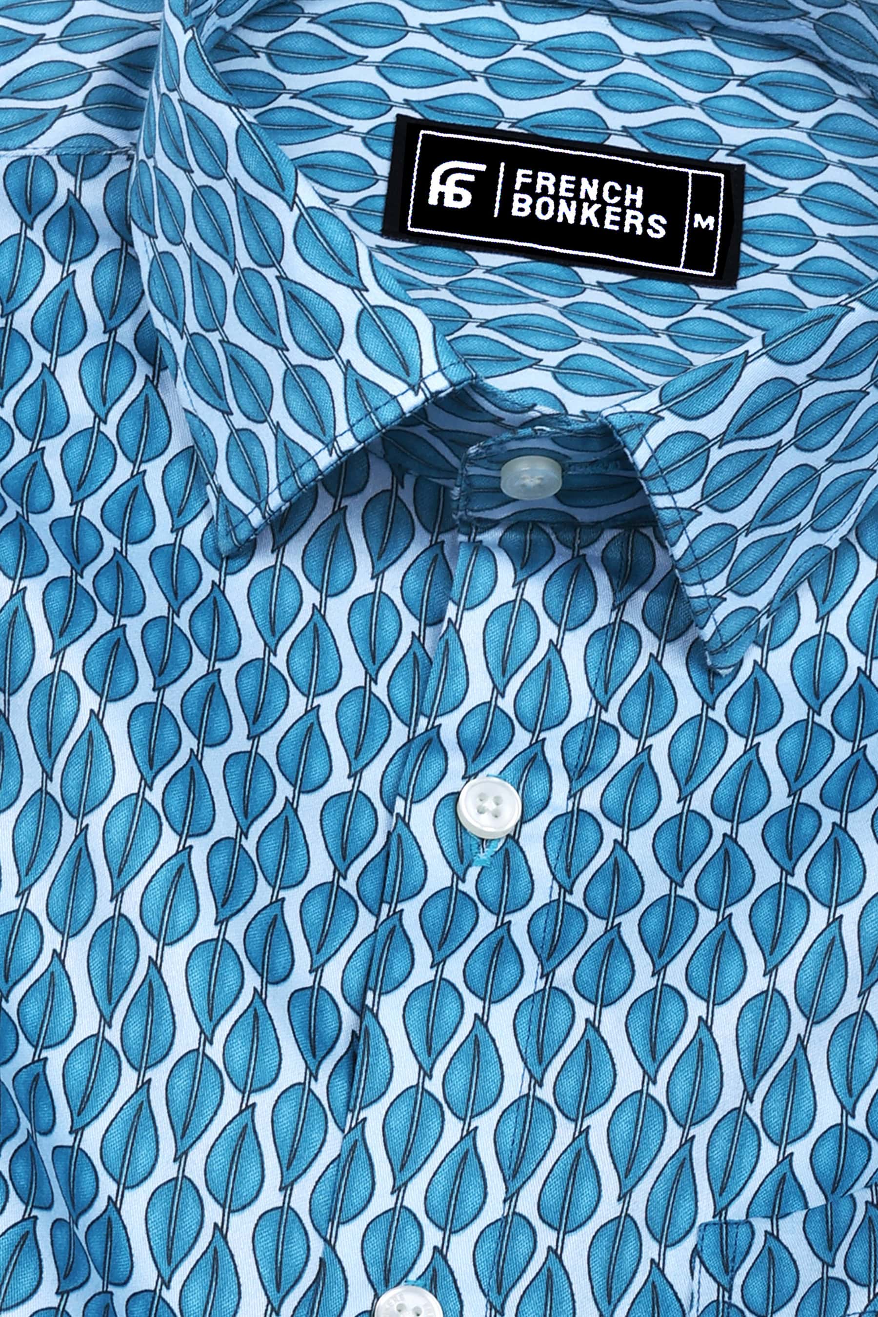 Blue Leaves With White Printed Shirt