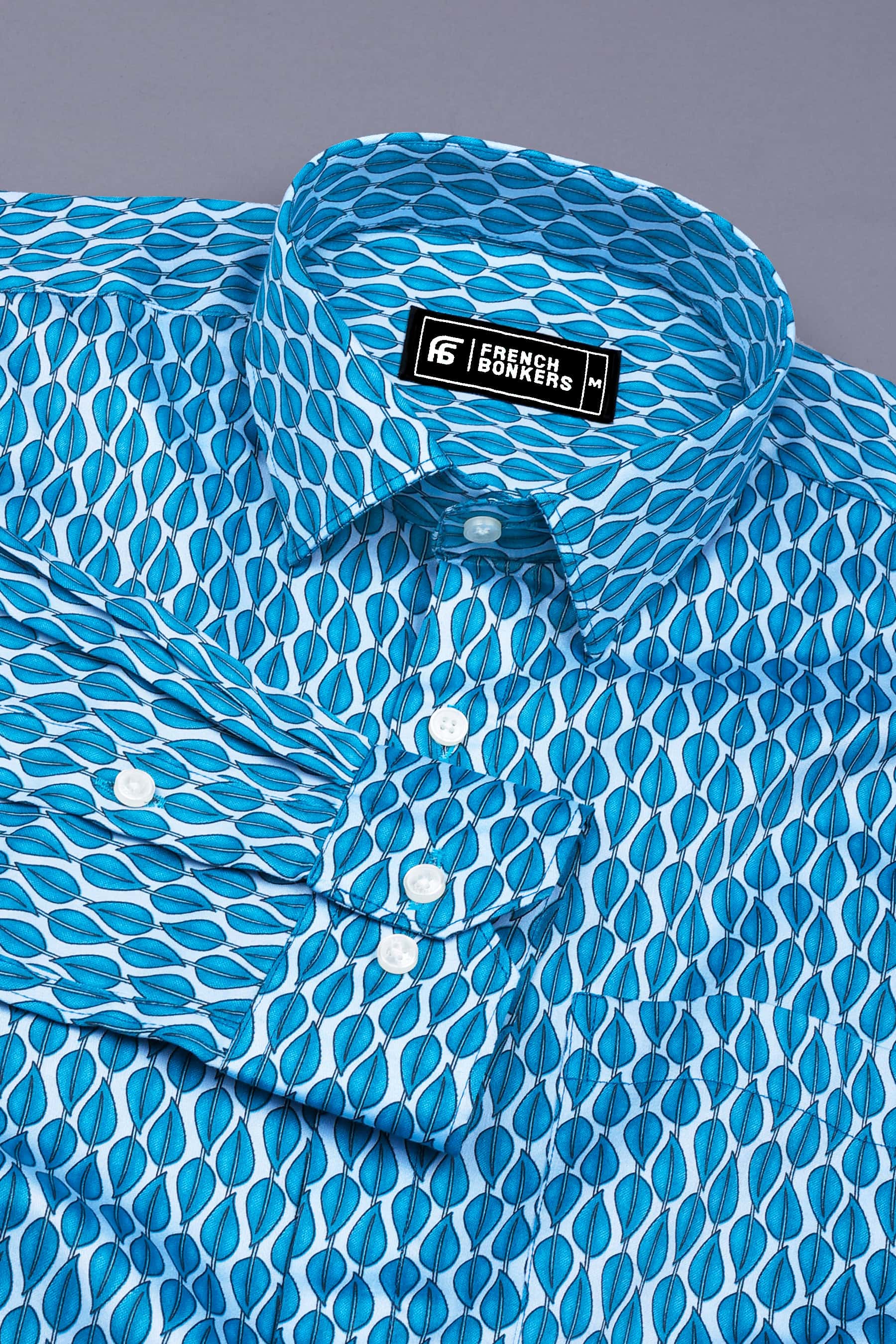 Blue Leaves With White Printed Shirt