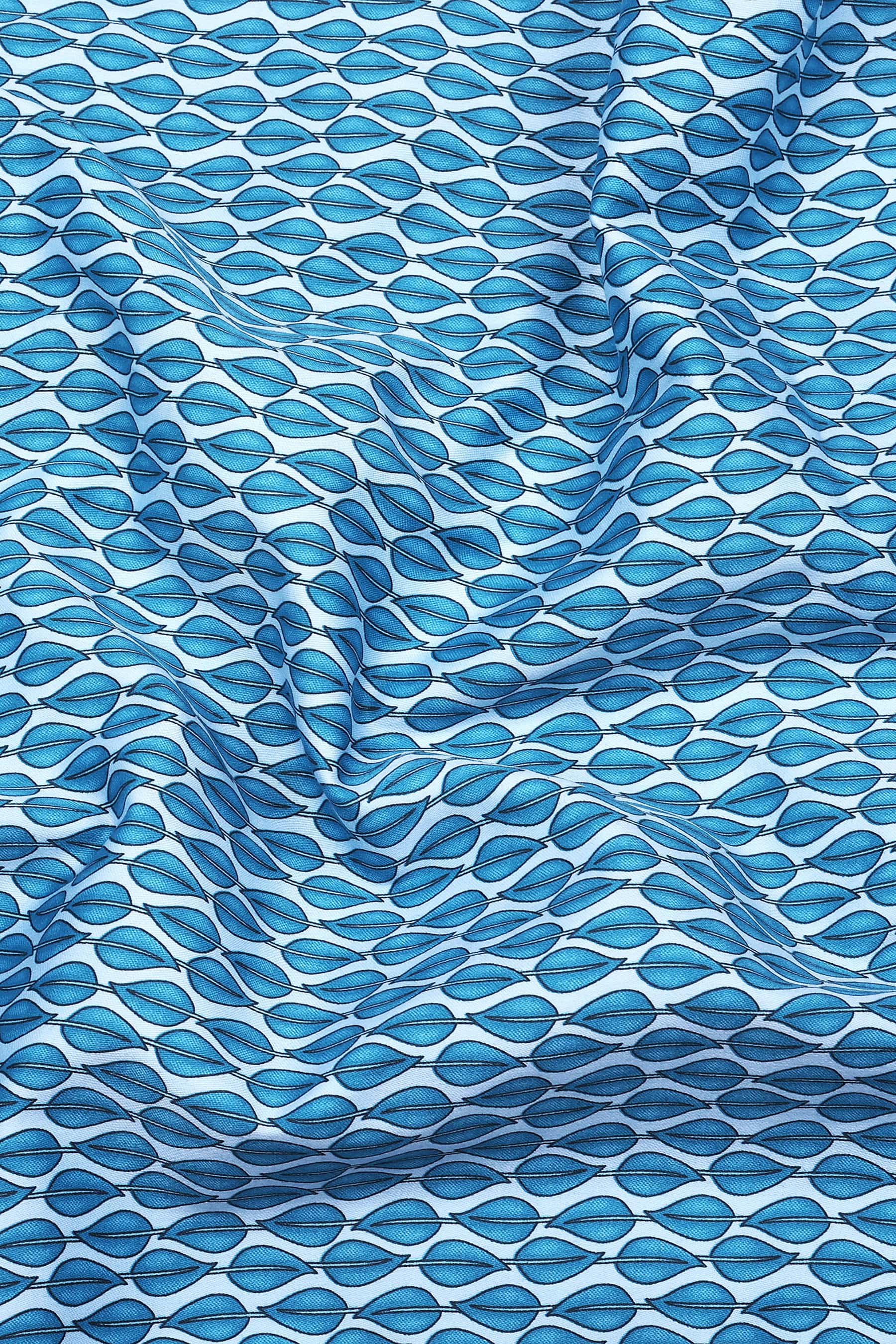 Blue Leaves With White Printed Shirt