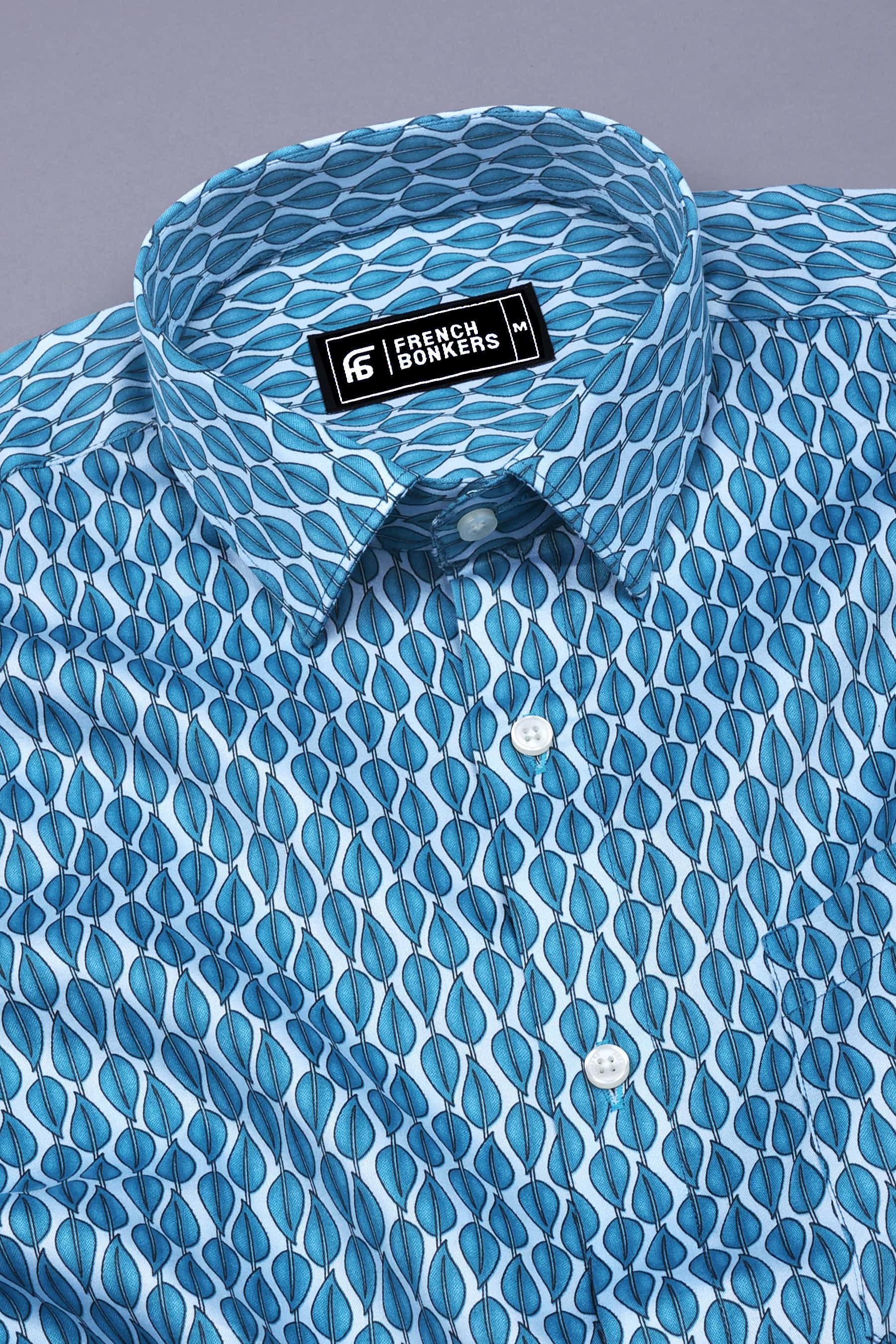 Blue Leaves With White Printed Shirt