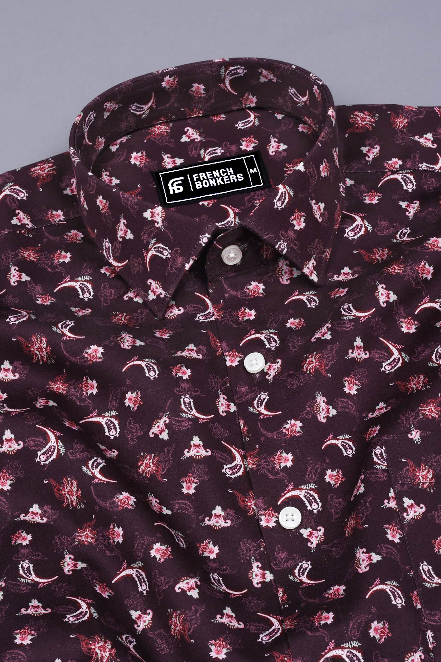 Purple With Light Pink Floral Printed Shirt