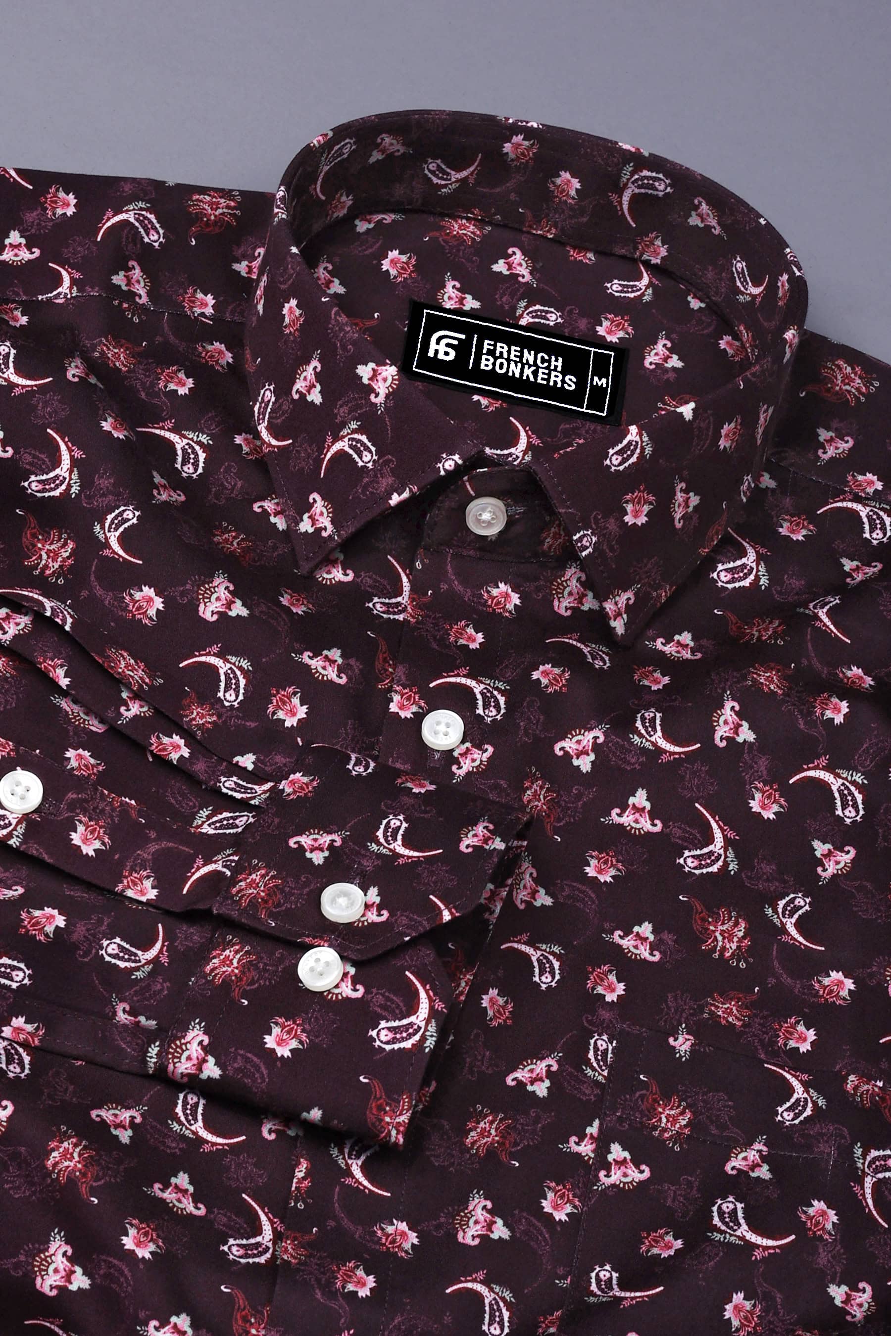 Purple With Light Pink Floral Printed Shirt