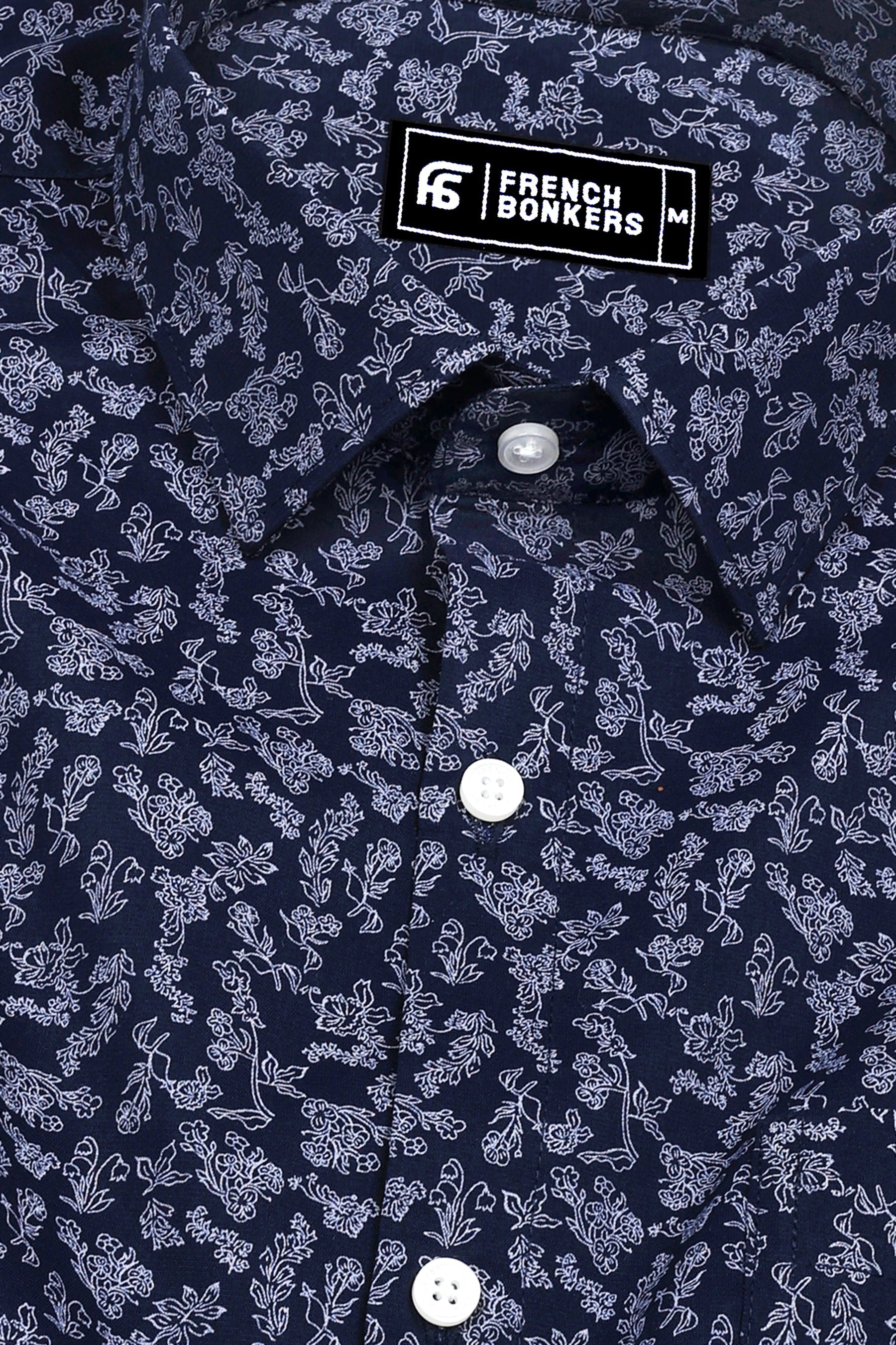 Blue With White Floral Printed Cotton Shirt