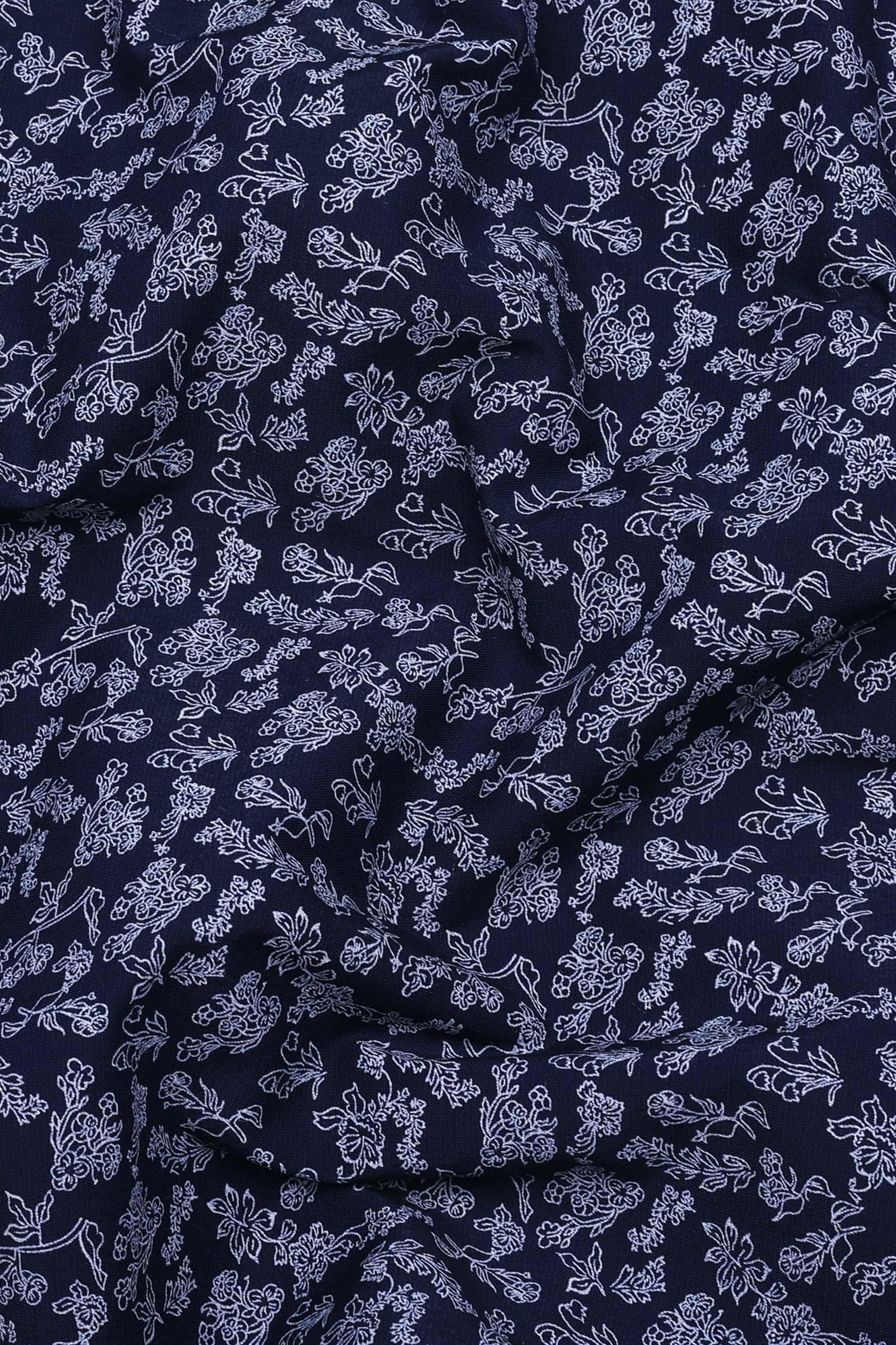 Blue With White Floral Printed Cotton Shirt
