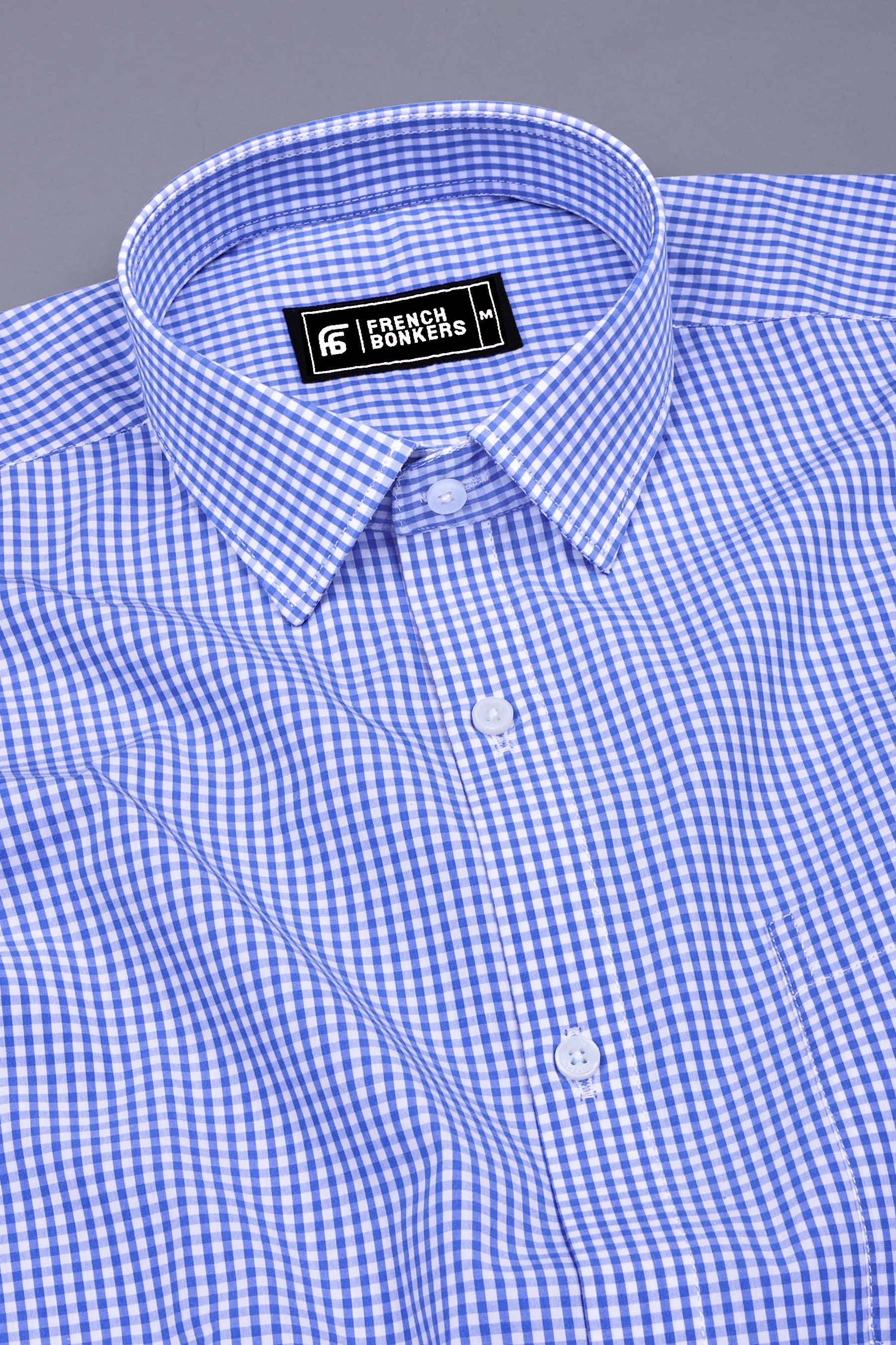 Blue With Light White Pin Check Cotton Shirt