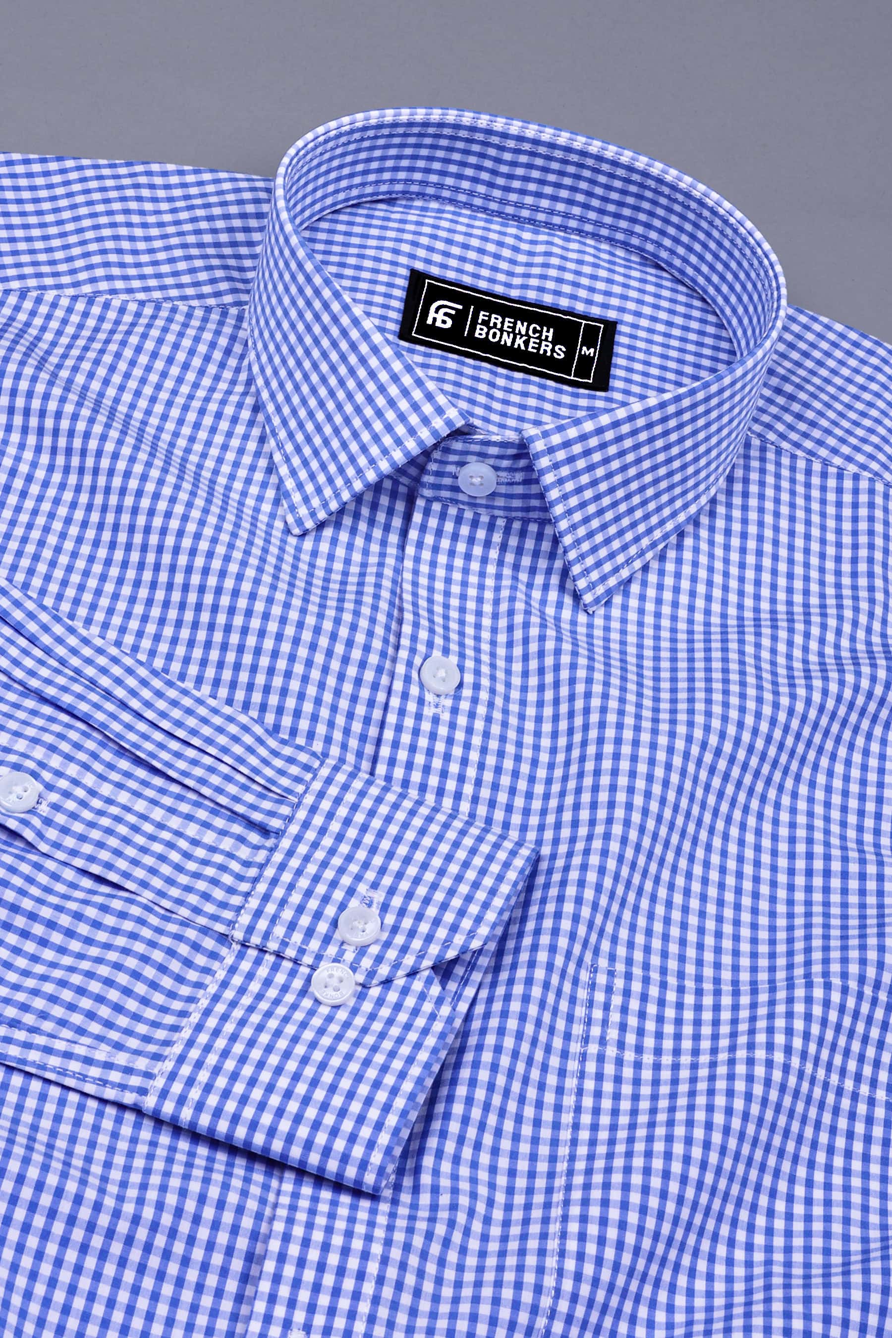Blue With Light White Pin Check Cotton Shirt