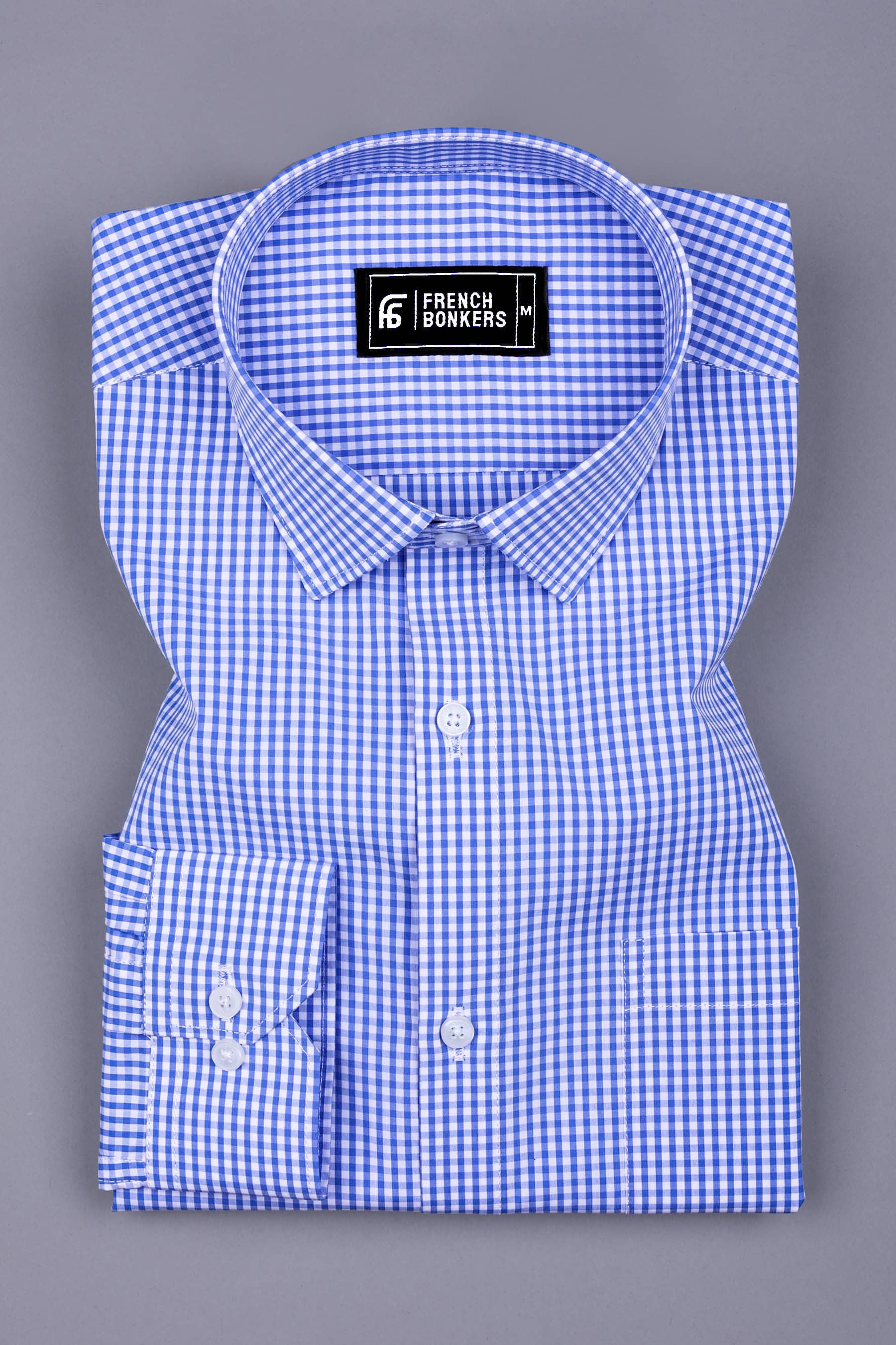Blue With Light White Pin Check Cotton Shirt