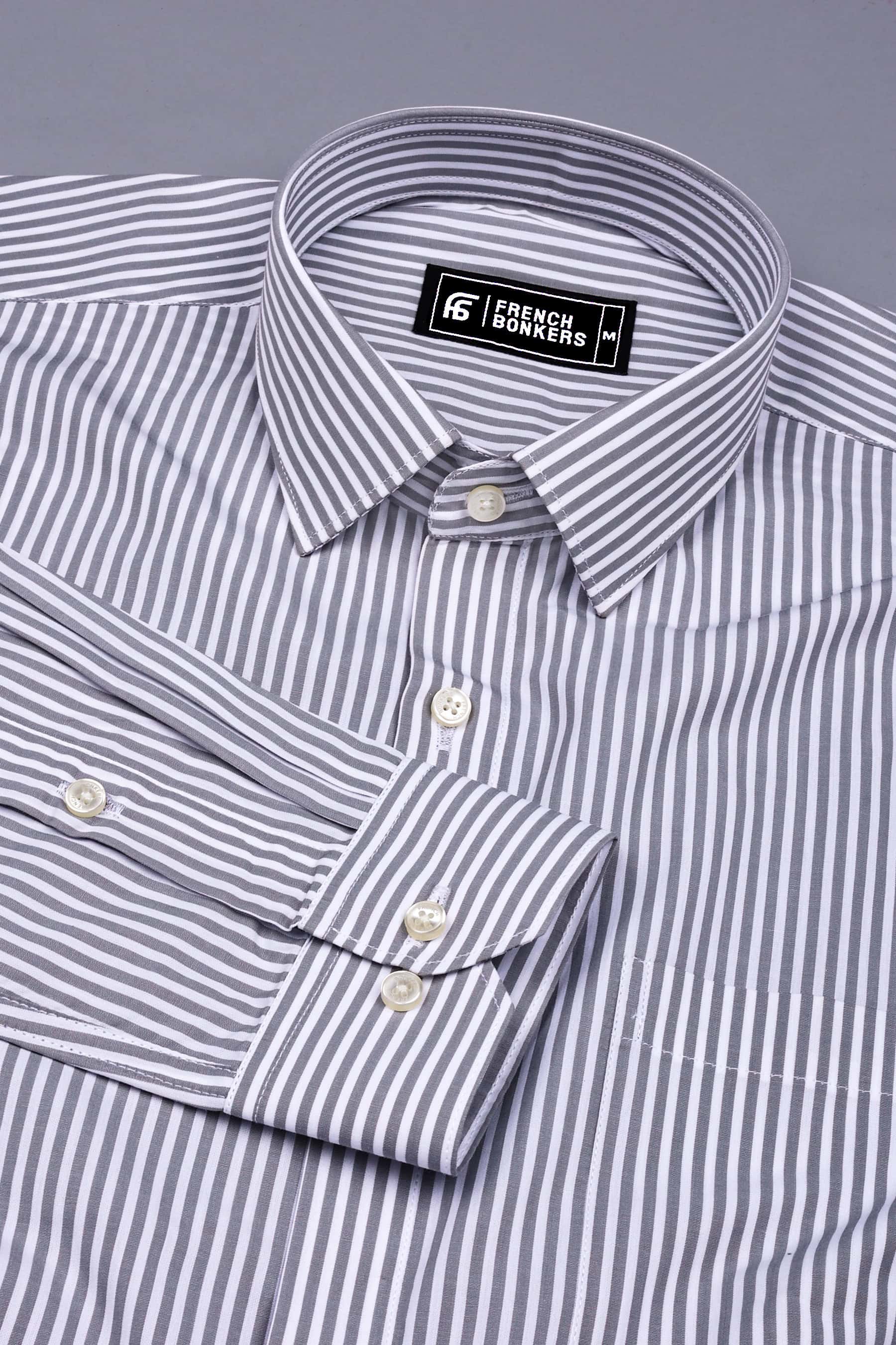 White With Gray Pencil Stripe Cotton Shirt