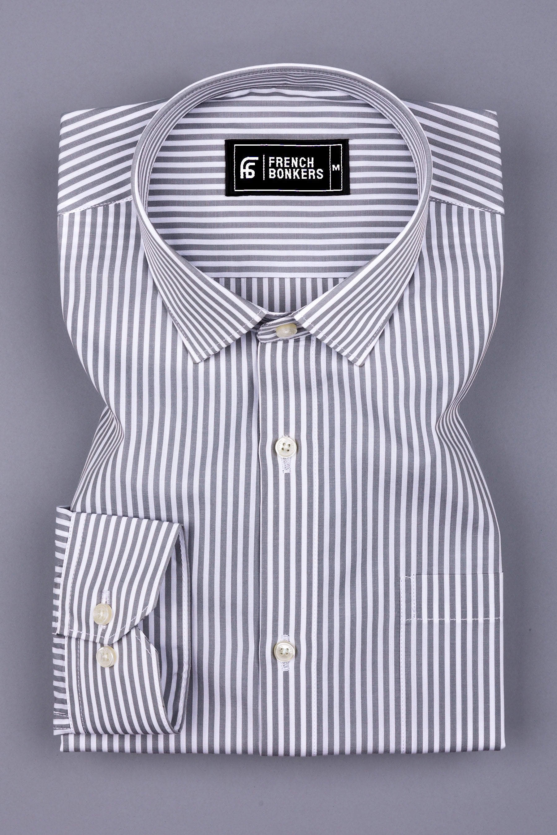 White With Gray Pencil Stripe Cotton Shirt