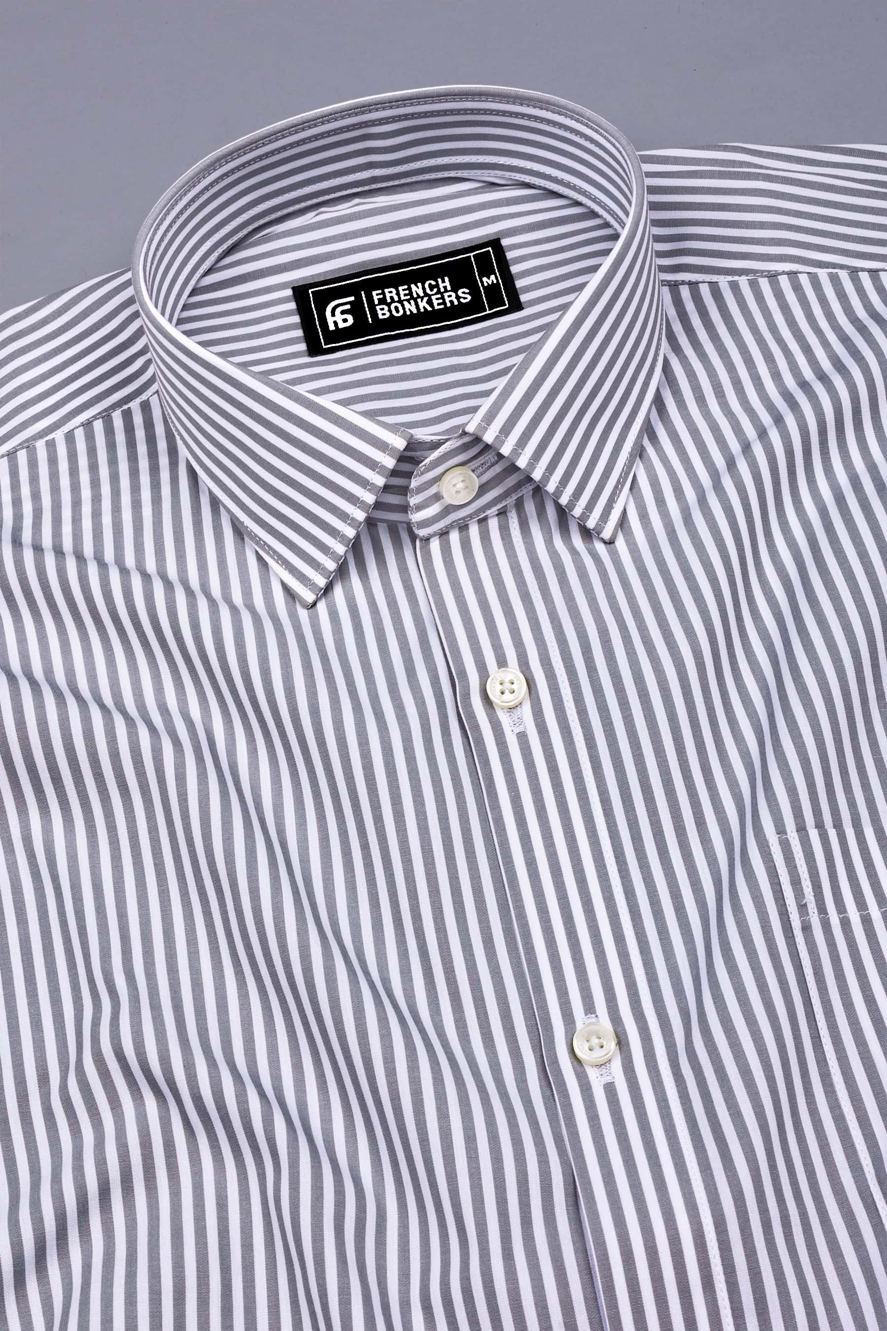 White With Gray Pencil Stripe Cotton Shirt