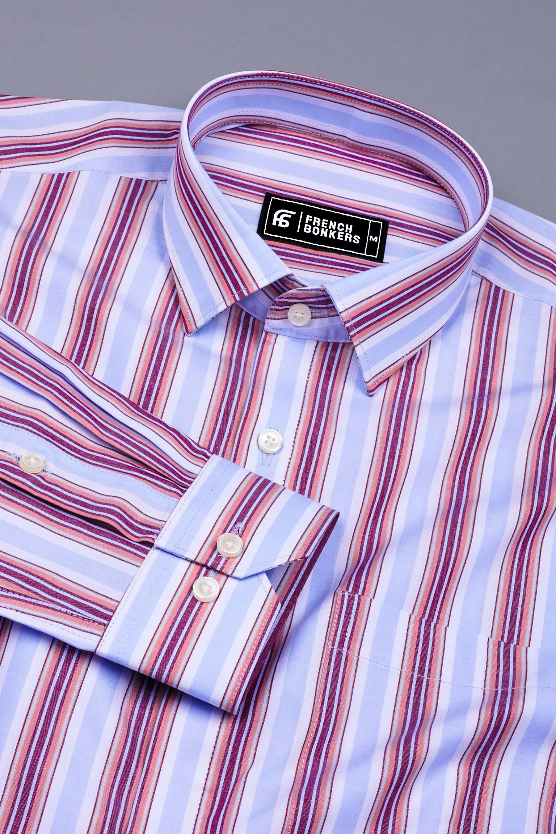 Sky Blue With Multicolor Stripe Cotton Shirt