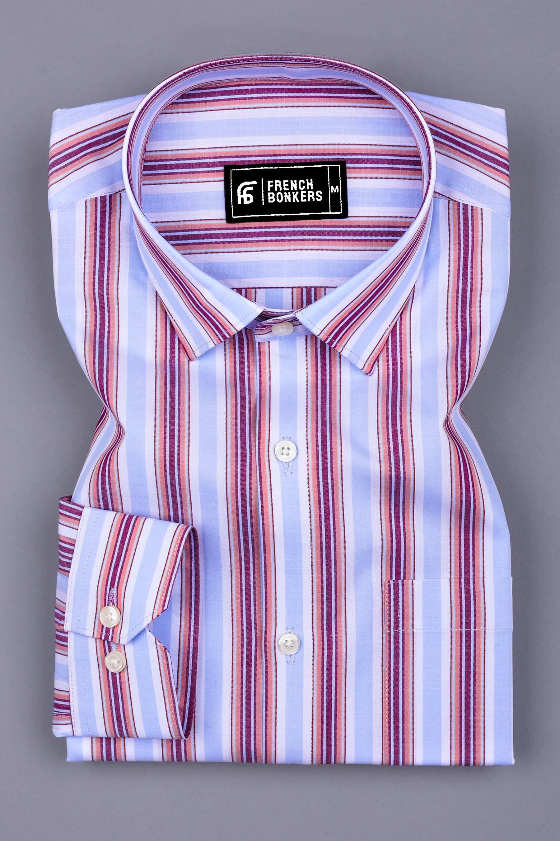 Sky Blue With Multicolor Stripe Cotton Shirt