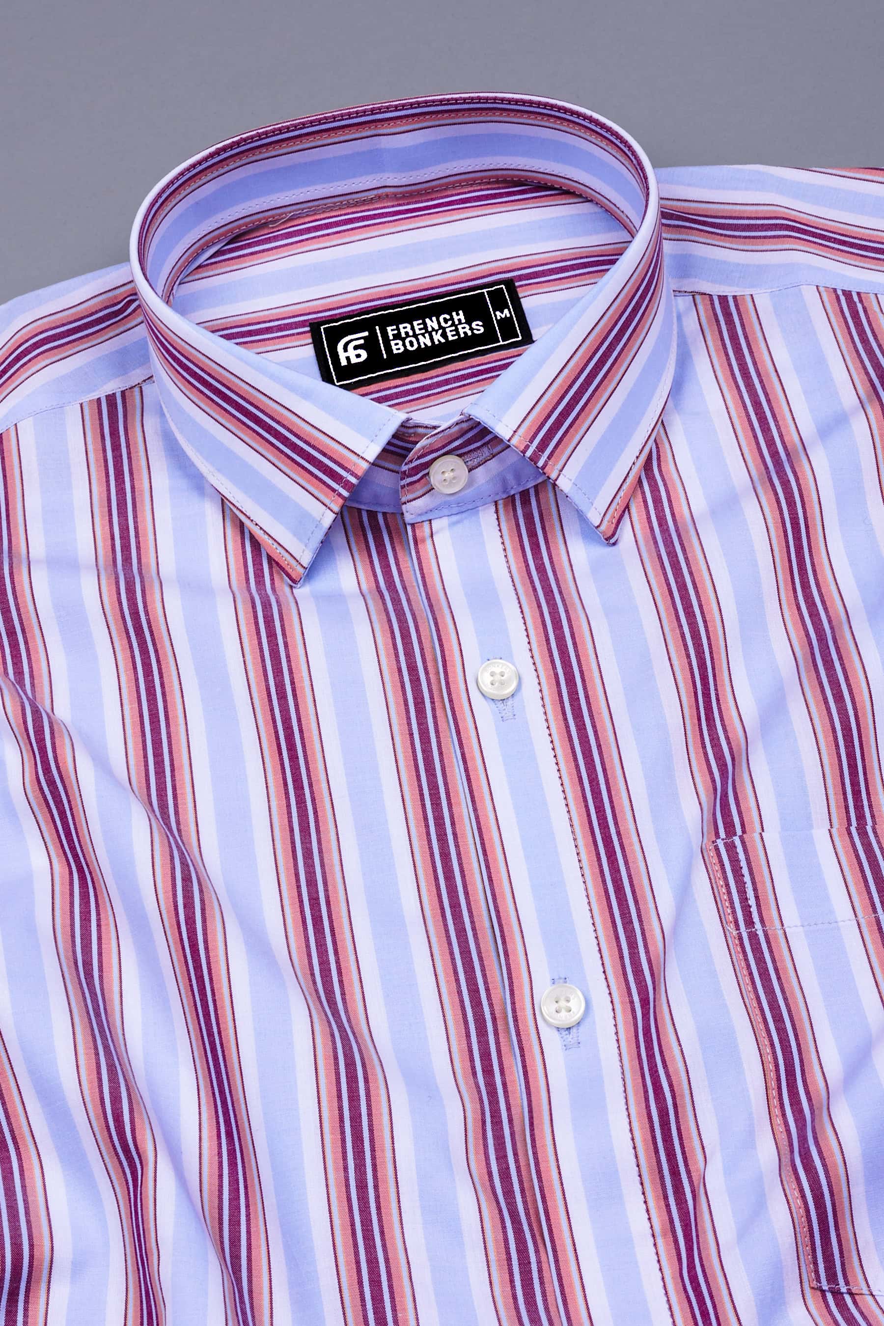 Sky Blue With Multicolor Stripe Cotton Shirt
