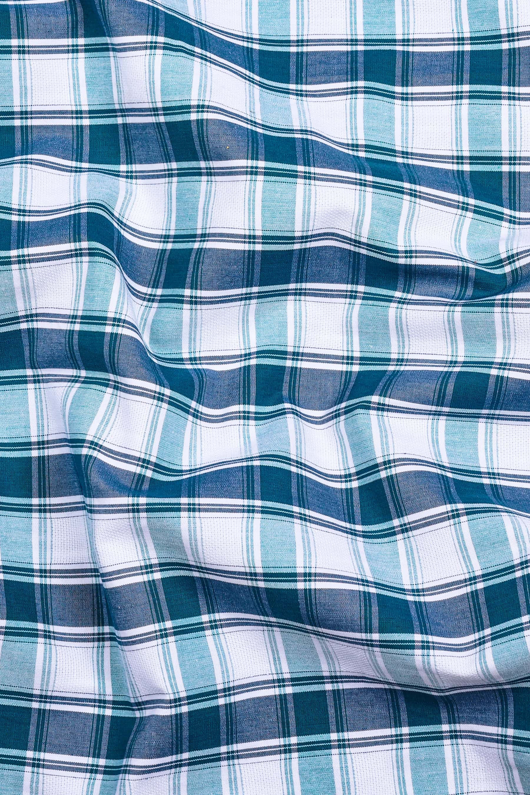 Teal Blue with White Check Cotton Shirt