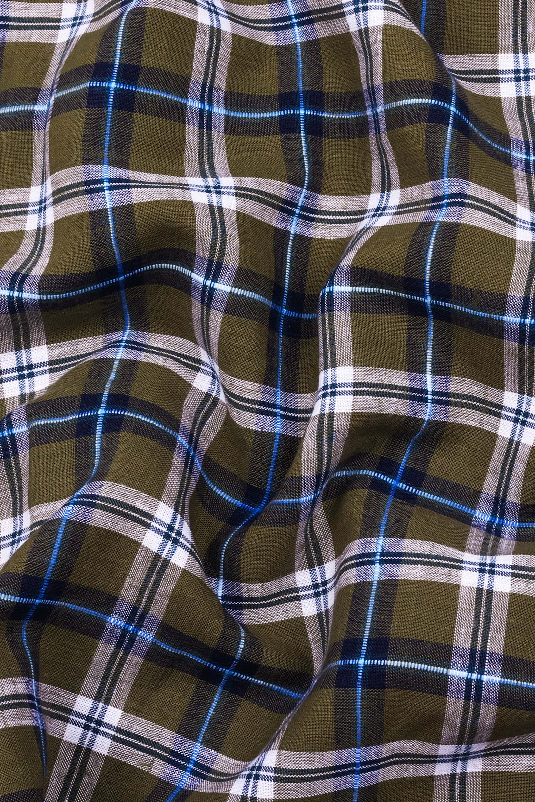 Green With Multicolor Check Cotton Shirt