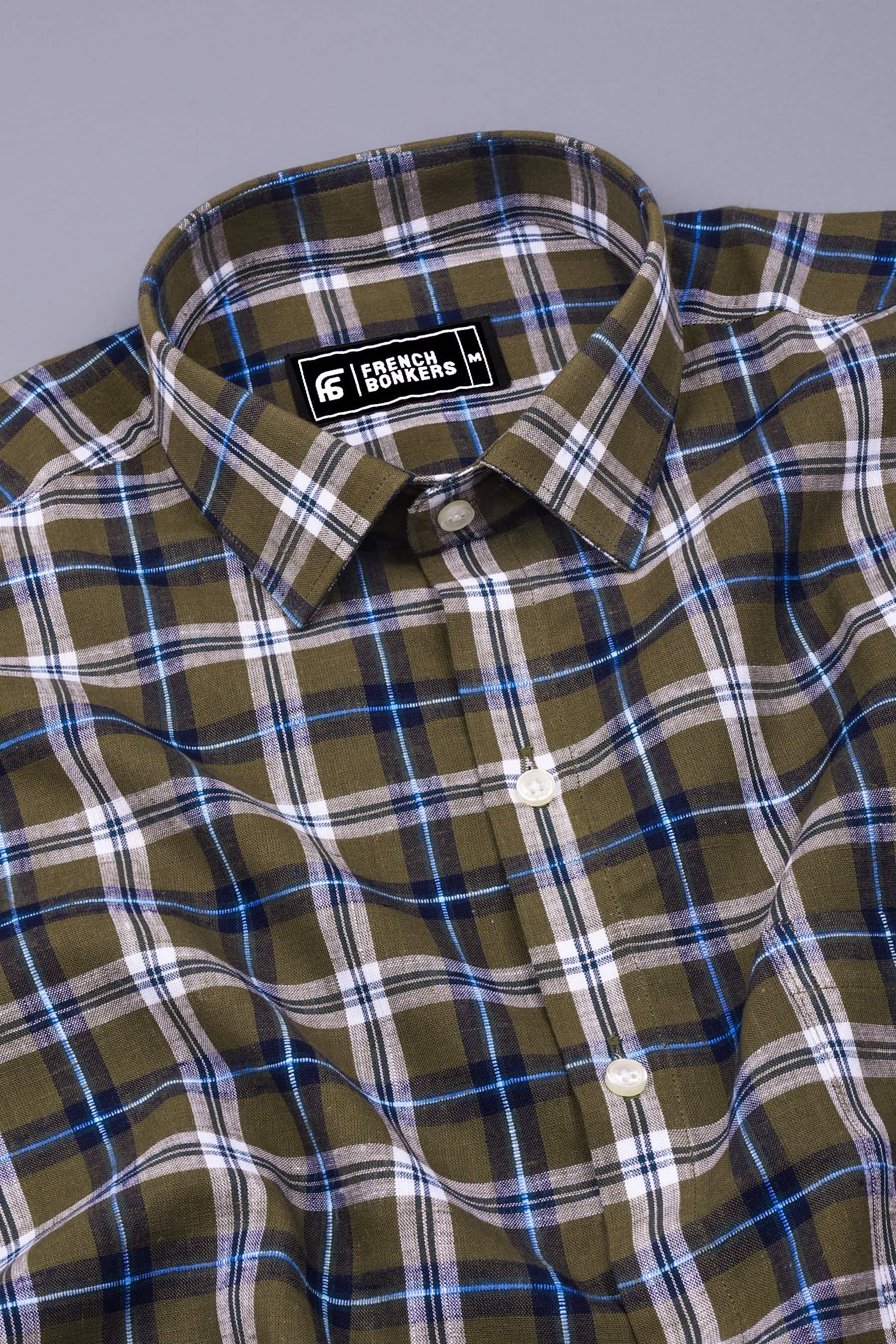 Green With Multicolor Check Cotton Shirt