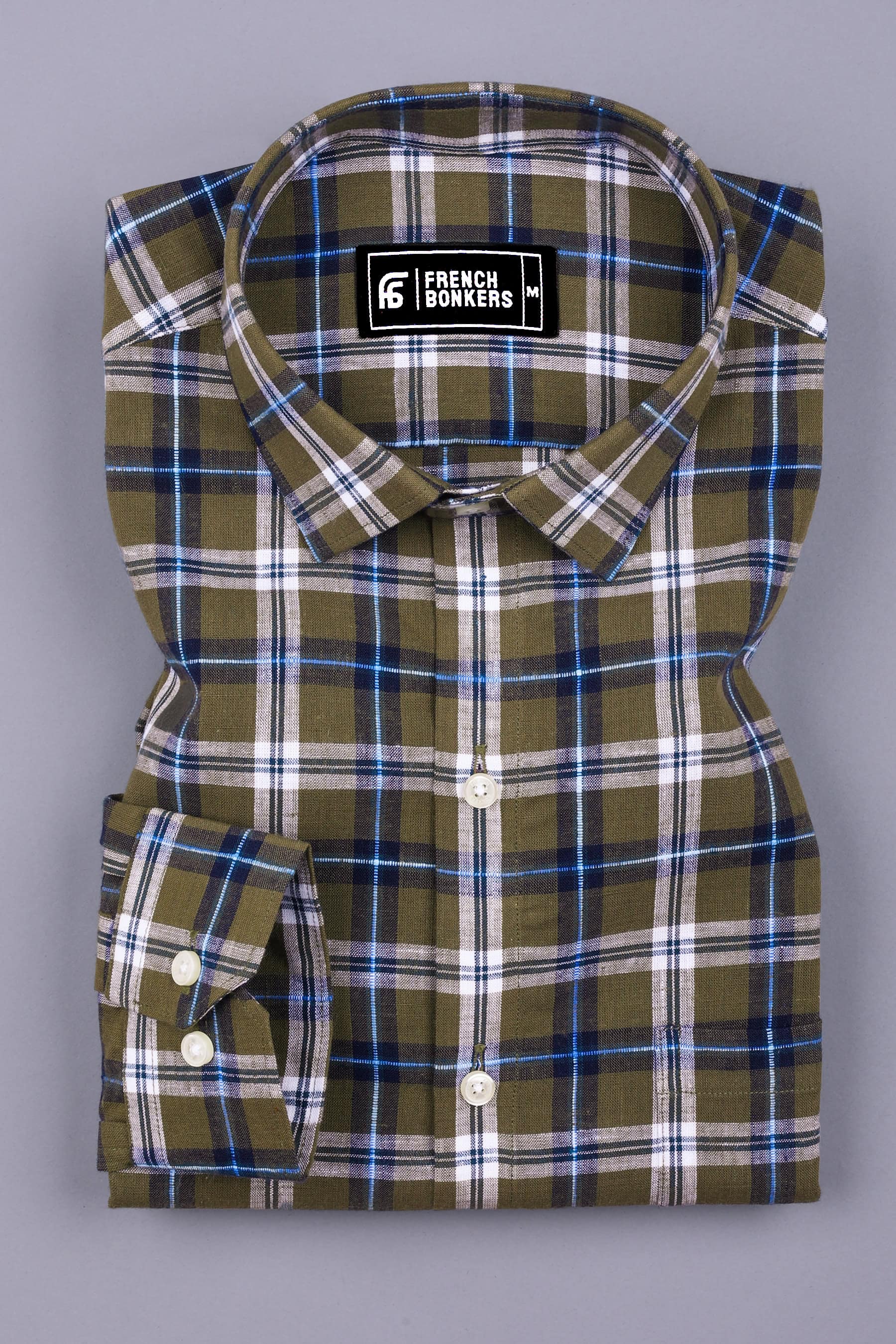 Green With Multicolor Check Cotton Shirt